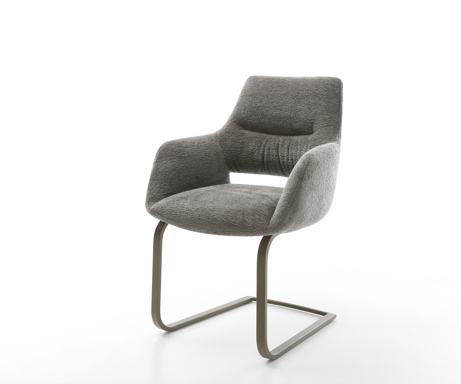 Freischwinger Yago-Flex mit Armlehnen Bouclé Soft Schlamm Freischwinger flach Effektfinish Titan Taschenfederkern