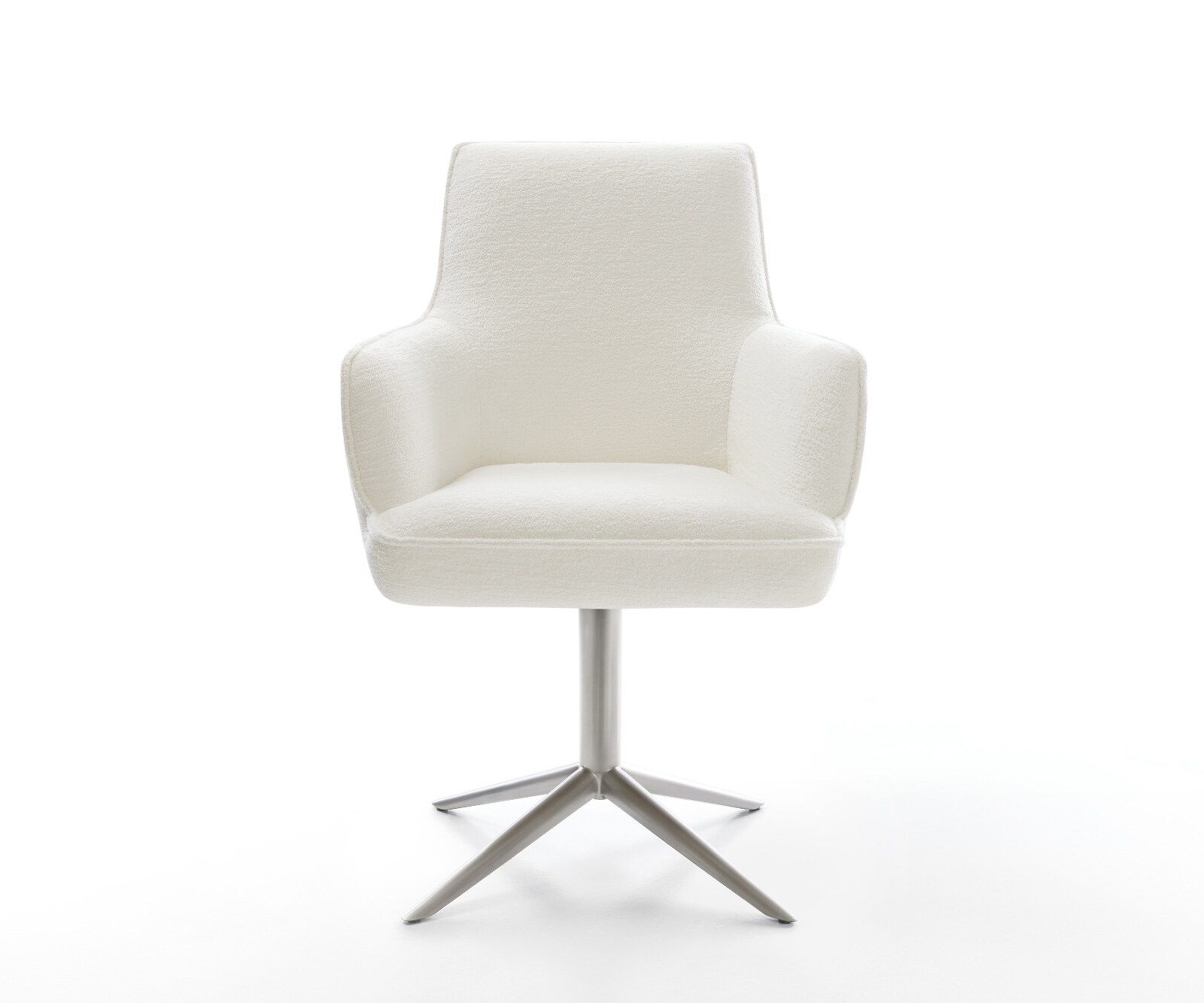 Drehstuhl Heira-Flex mit Armlehnen Bouclé Soft Beige Fußkreuz Edelstahl 360° drehbar Wippfunktion Taschenfederkern 2