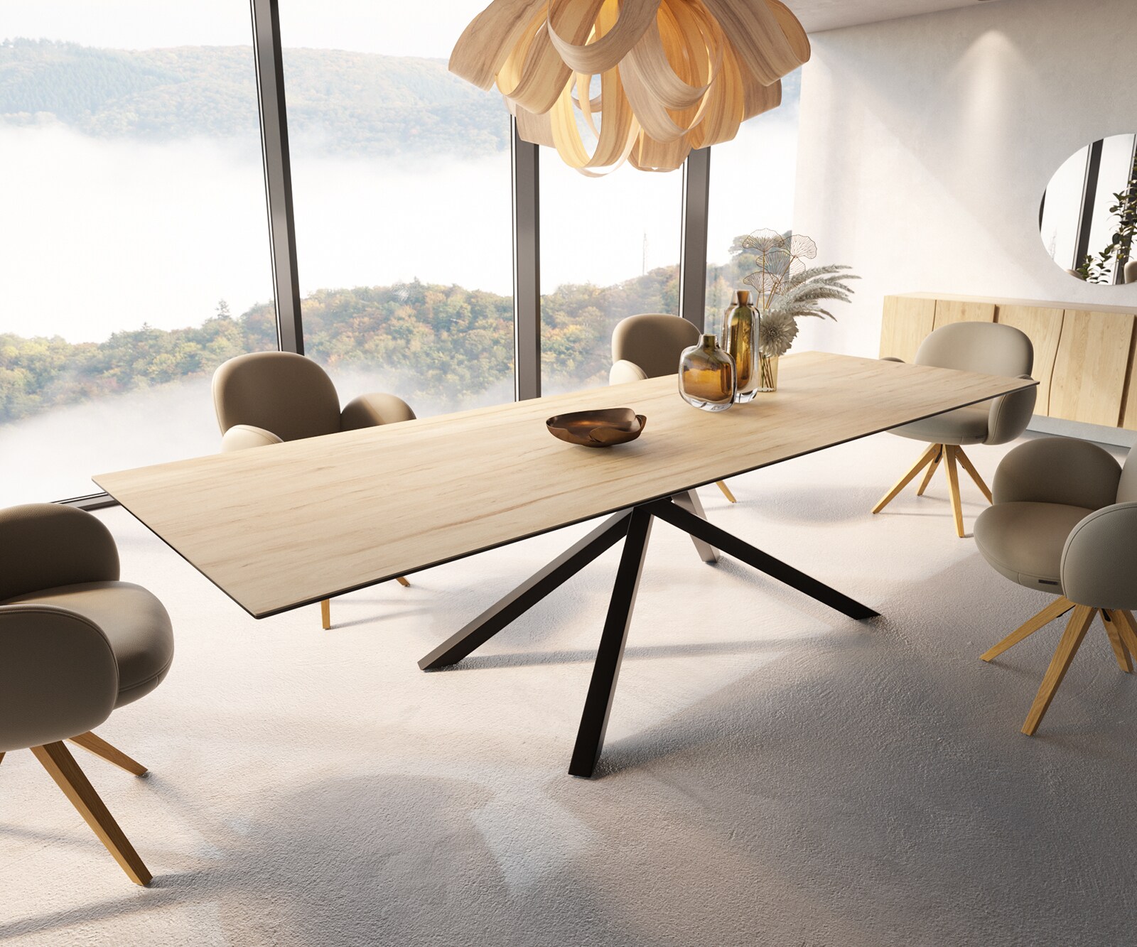 Esstisch Edge 300x100 Keramik Laminam® Sabbia Eichefarbig Kreuzgestell Rechteck Schwarz 6