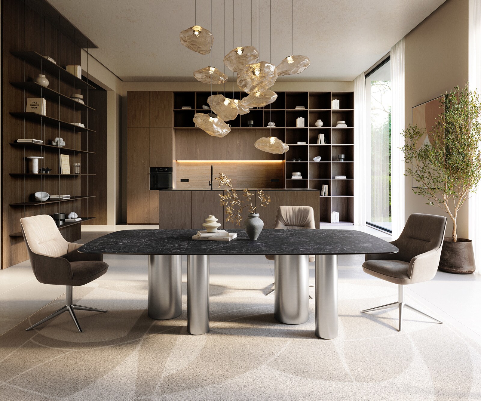 Esstisch Edge Boot 240x120 cm Keramik Laminam® Nero Greco Anthrazit Pilier Edelstahl gebürstet 2