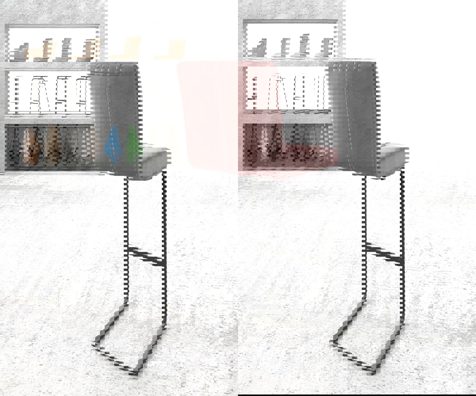 Barstuhl Luiga-Flex Samt Rosé Freischwinger flach Metall 2