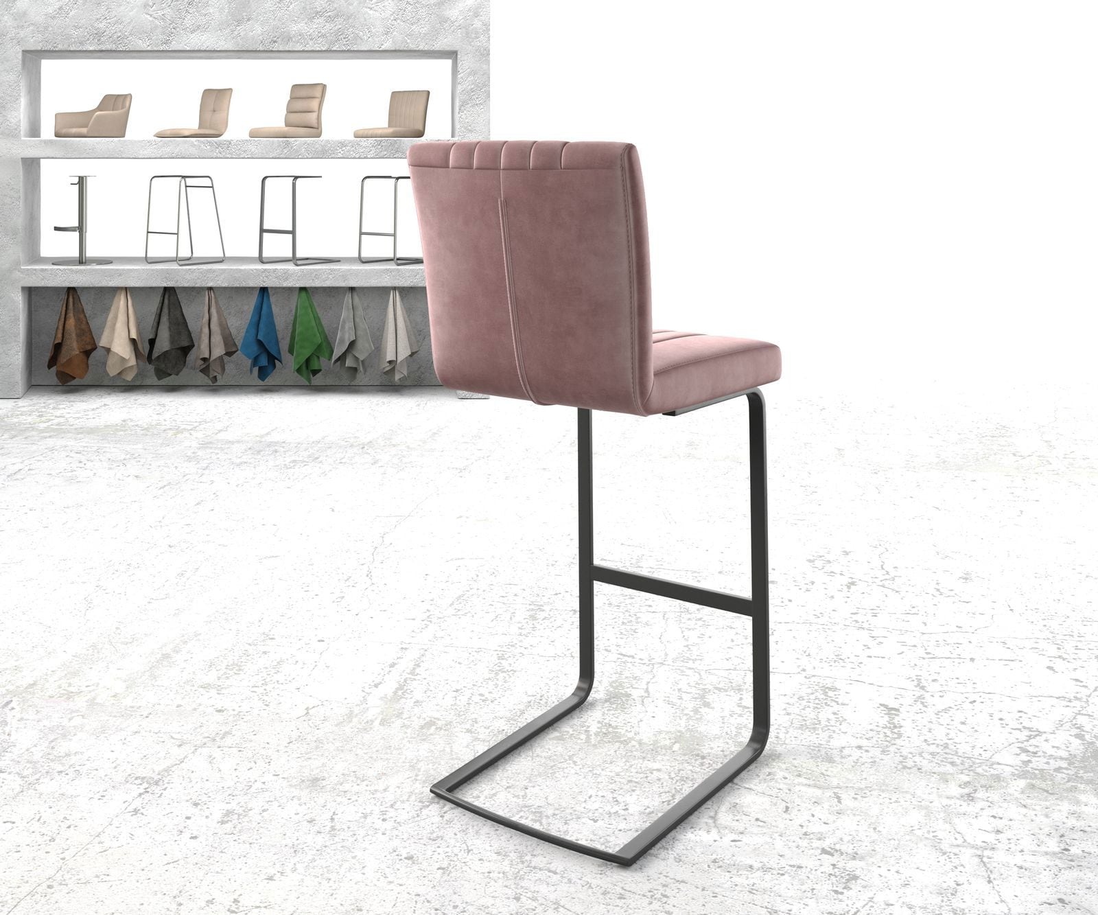 Barstuhl Luiga-Flex Samt Rosé Freischwinger flach Metall 2 Barstuhl Luiga-Flex Samt Rosé Freischwinger flach Metall 2