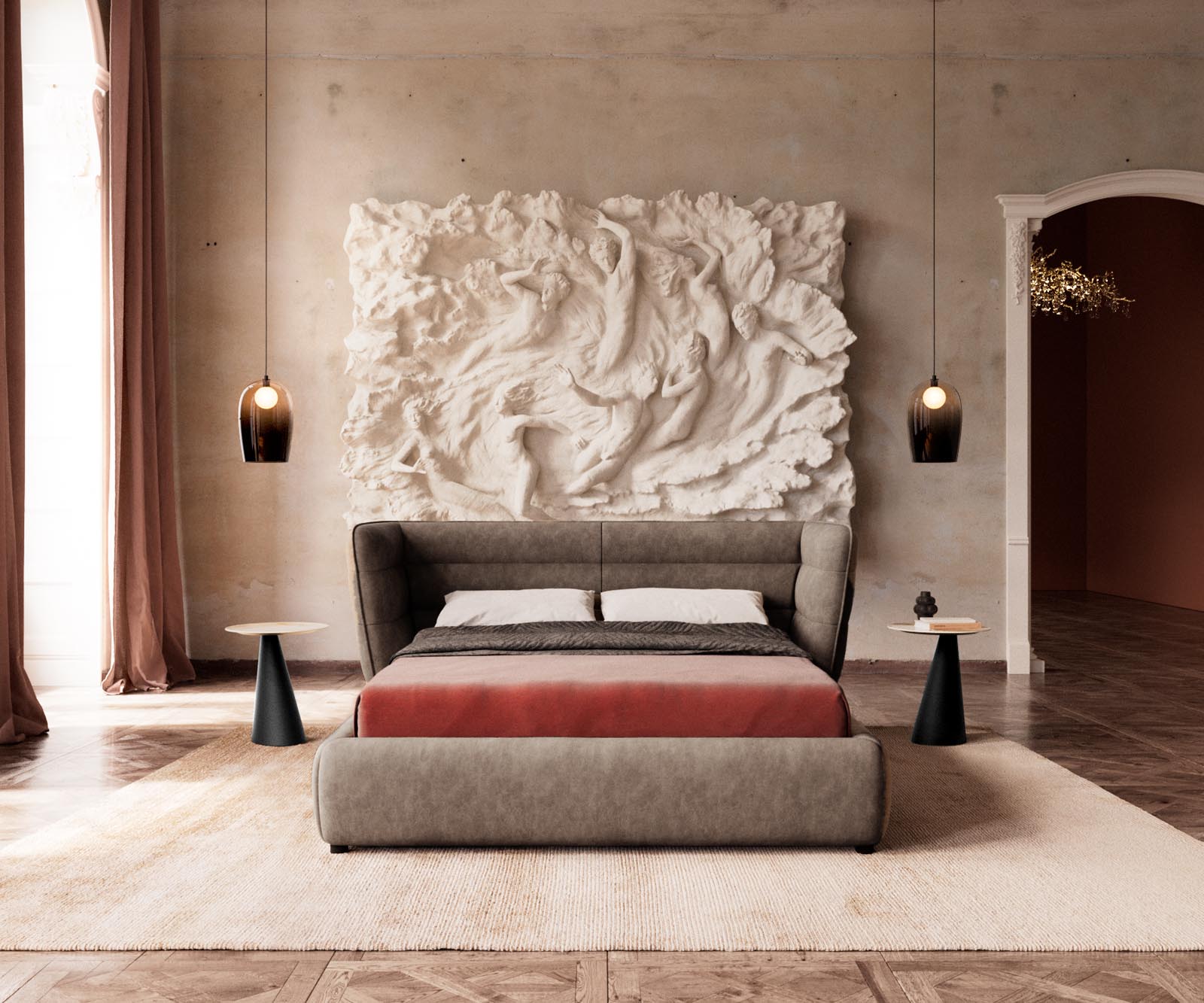 Polsterbettgestell Simea 140x200 cm Mikrofaser Taupe Vintage 2