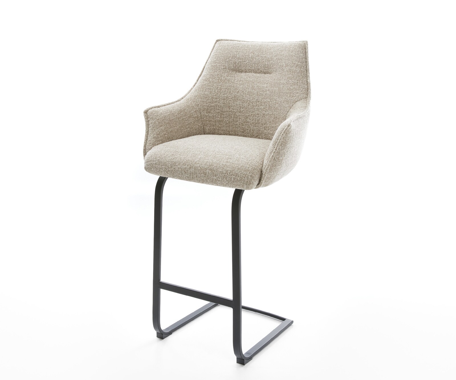 Barstuhl Alja-Flex Webstoff Soft Beige Freischwinger Flach Metall Schwarz Taschenfederkern 1
