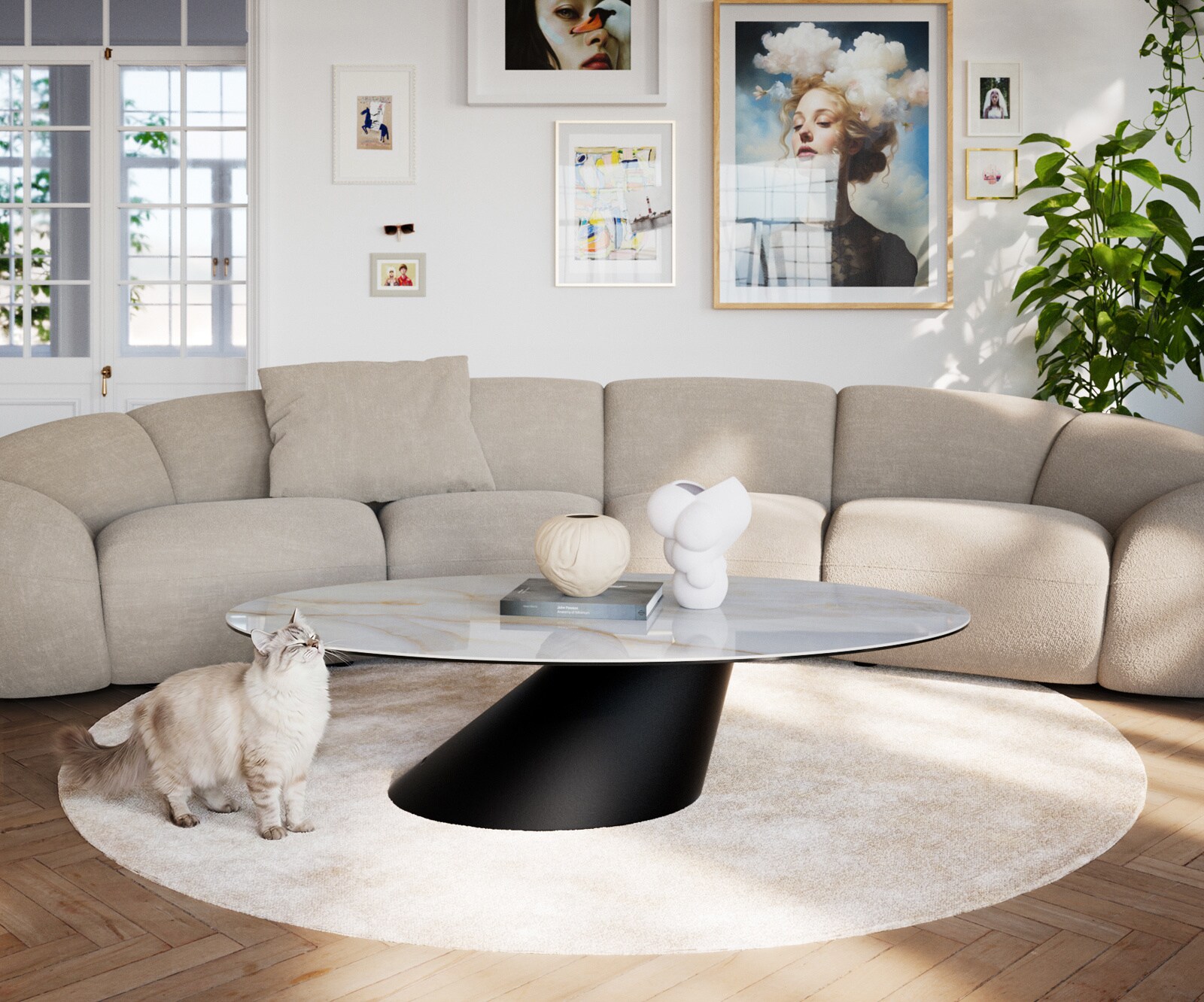 Couchtisch Edge Oval 140x80 cm Keramik Onyx Pearl Conis Metall Schwarz 2