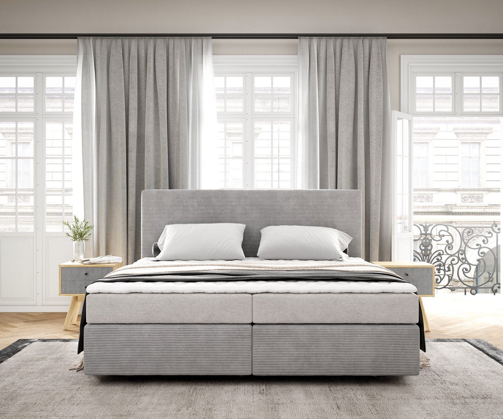 Boxspringbett Dream-Well 180x200 cm Cord Silbergrau mit Matratze und Topper 1 Boxspringbett Dream-Well 180x200 cm Cord Silbergrau mit Matratze und Topper 1