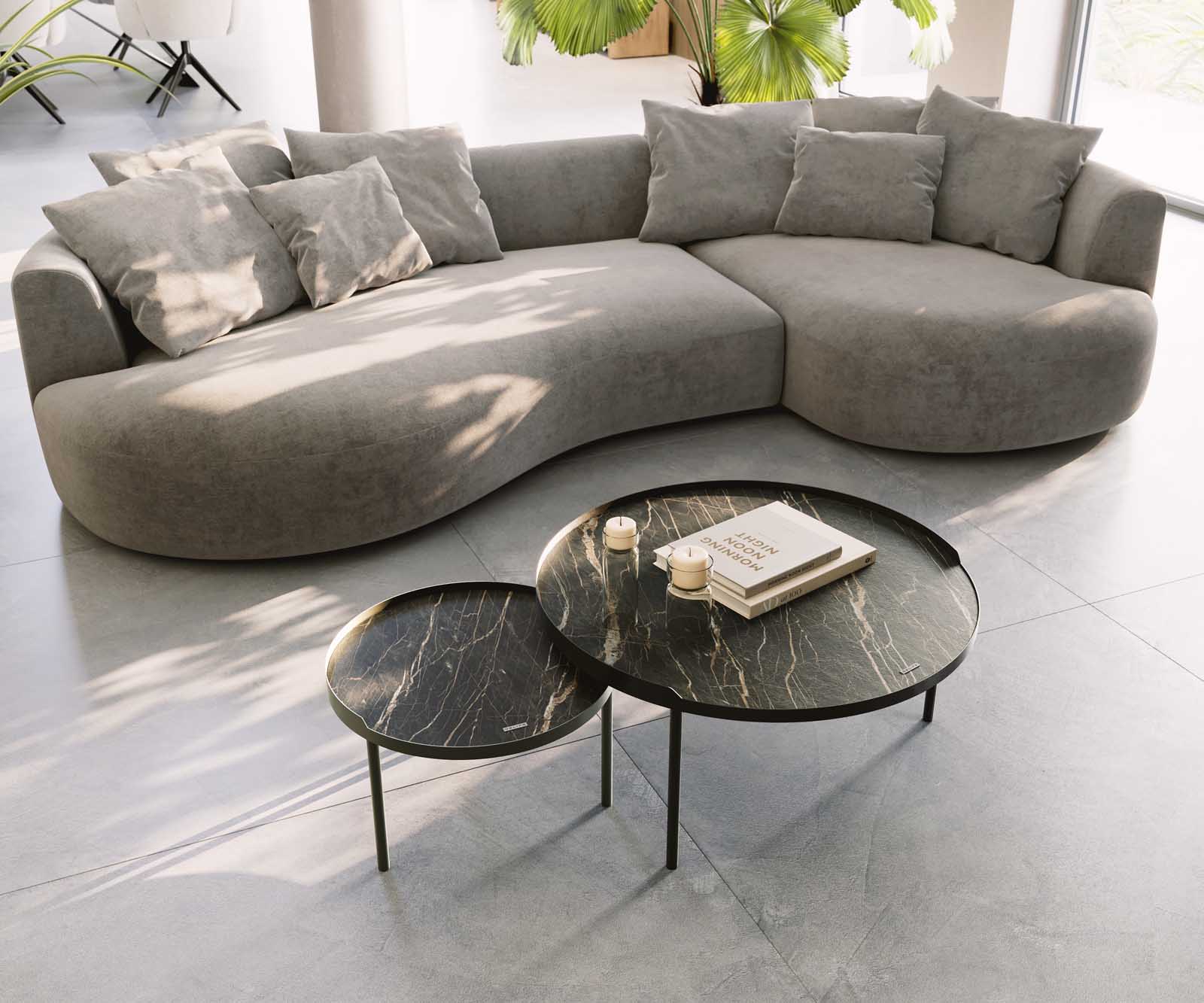 Couchtisch Torell 50x50 cm  Keramik Laminam®Noir Desir Braun Metallrahmen Effektfinish Titan 8