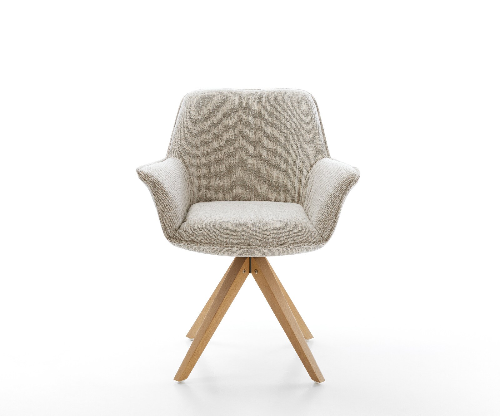 Drehstuhl Keila-Flex mit Armlehnen Webstoff Soft Beige Holzgestell kantig Natur 180° drehbar 2