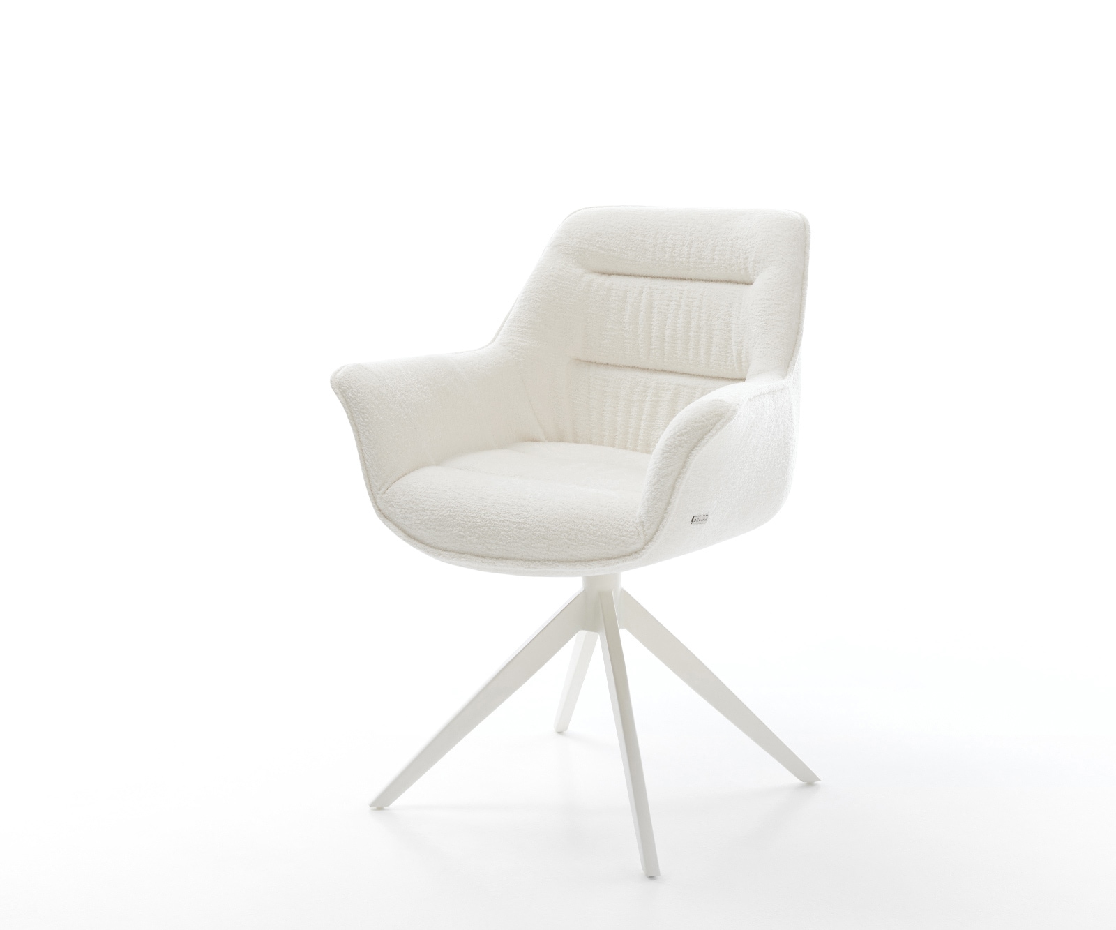 Drehstuhl Kaira-Flex Bouclé Soft Beige Kreuzgestell breit Weiß 360° drehbar Wippfunktion 1