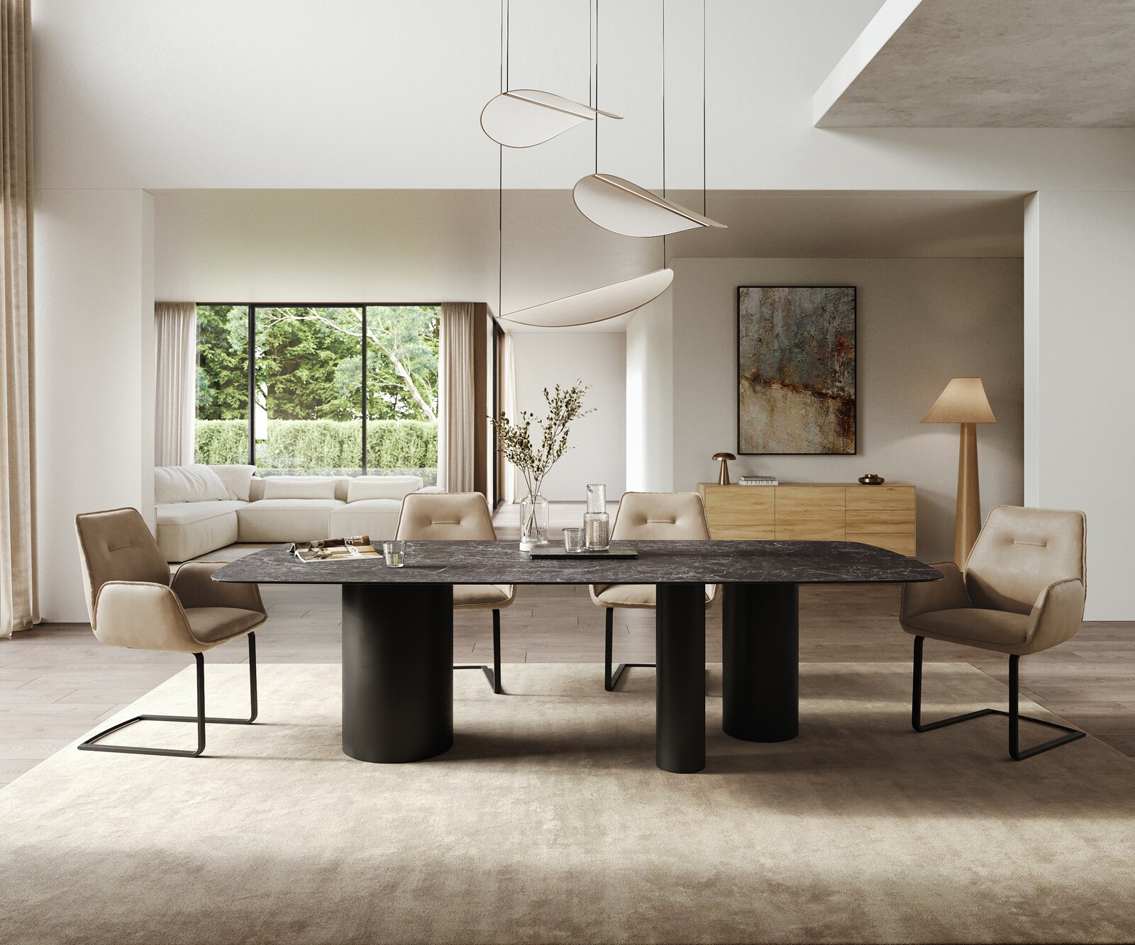 Esstisch Edge Boot 260x120 cm Keramik Laminam® Nero Greco Anthrazit Troa Metall Schwarz 2