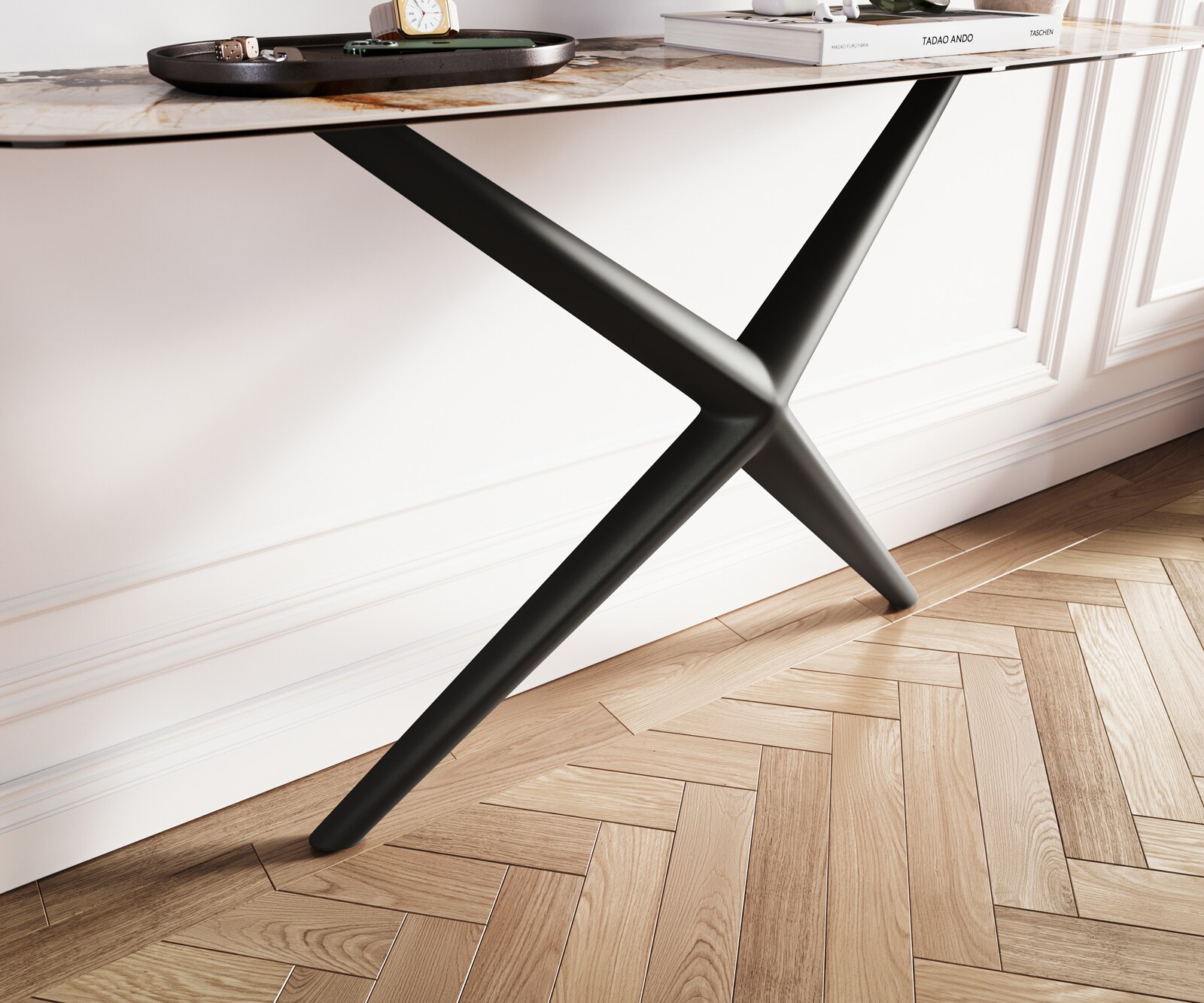 Konsolentisch Edge Boot 140x40 cm Keramik Patagonia Poliert Estelo Metall Schwarz 6