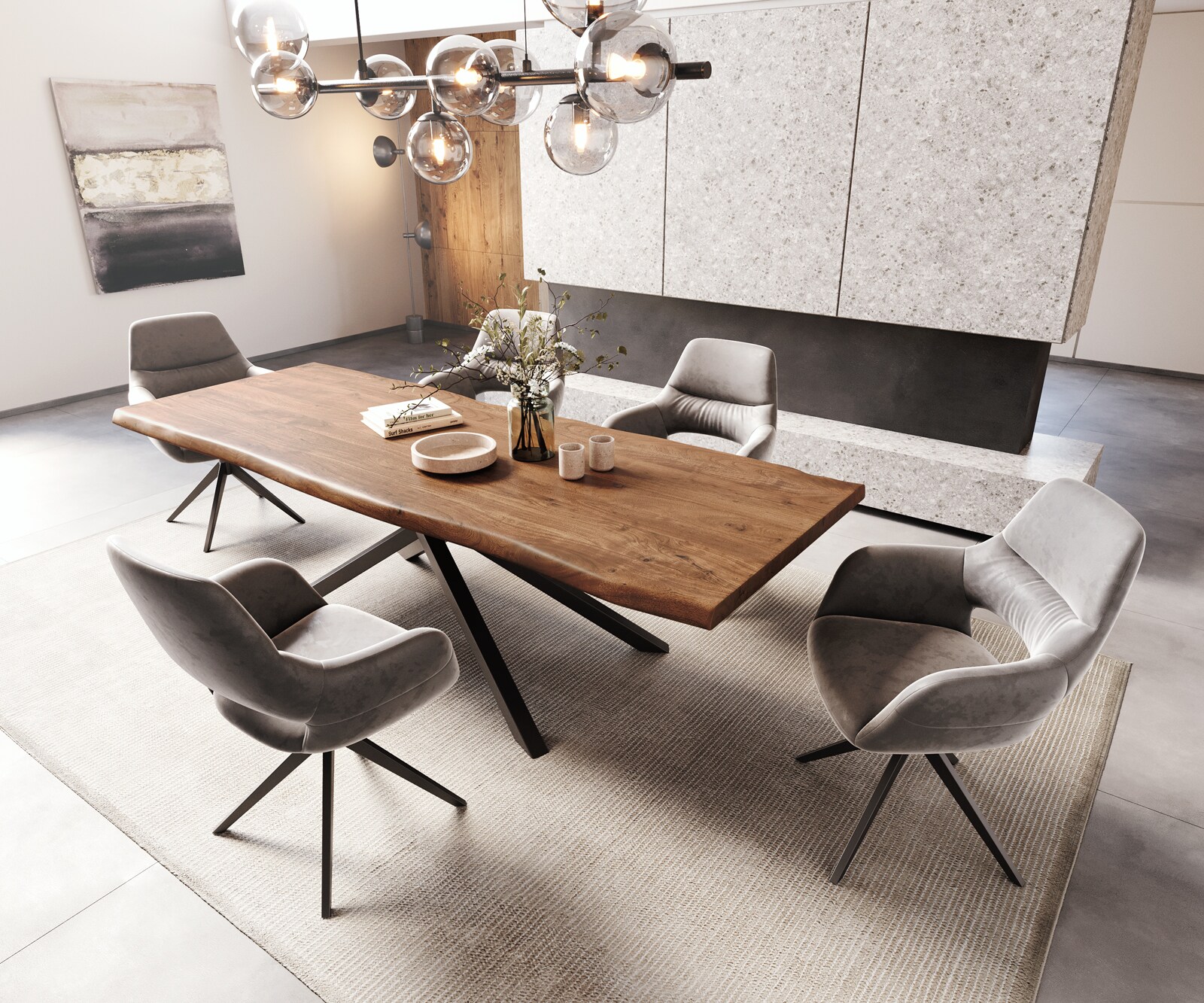 Esstisch Edge 260x100 XL Akazie Braun Kreuzgestell Rechteck Schwarz Live-Edge 5