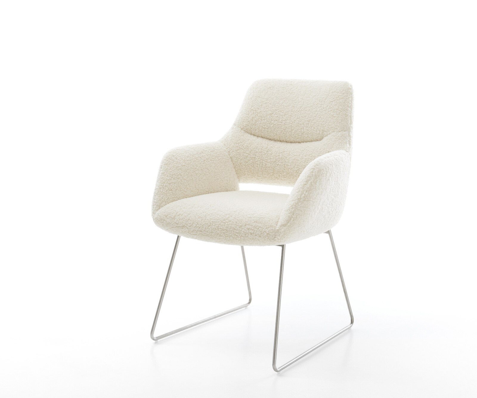 Esszimmerstuhl Yago-Flex mit Armlehnen Teddystoff Beige Kufengestell Edelst günstig online kaufen
