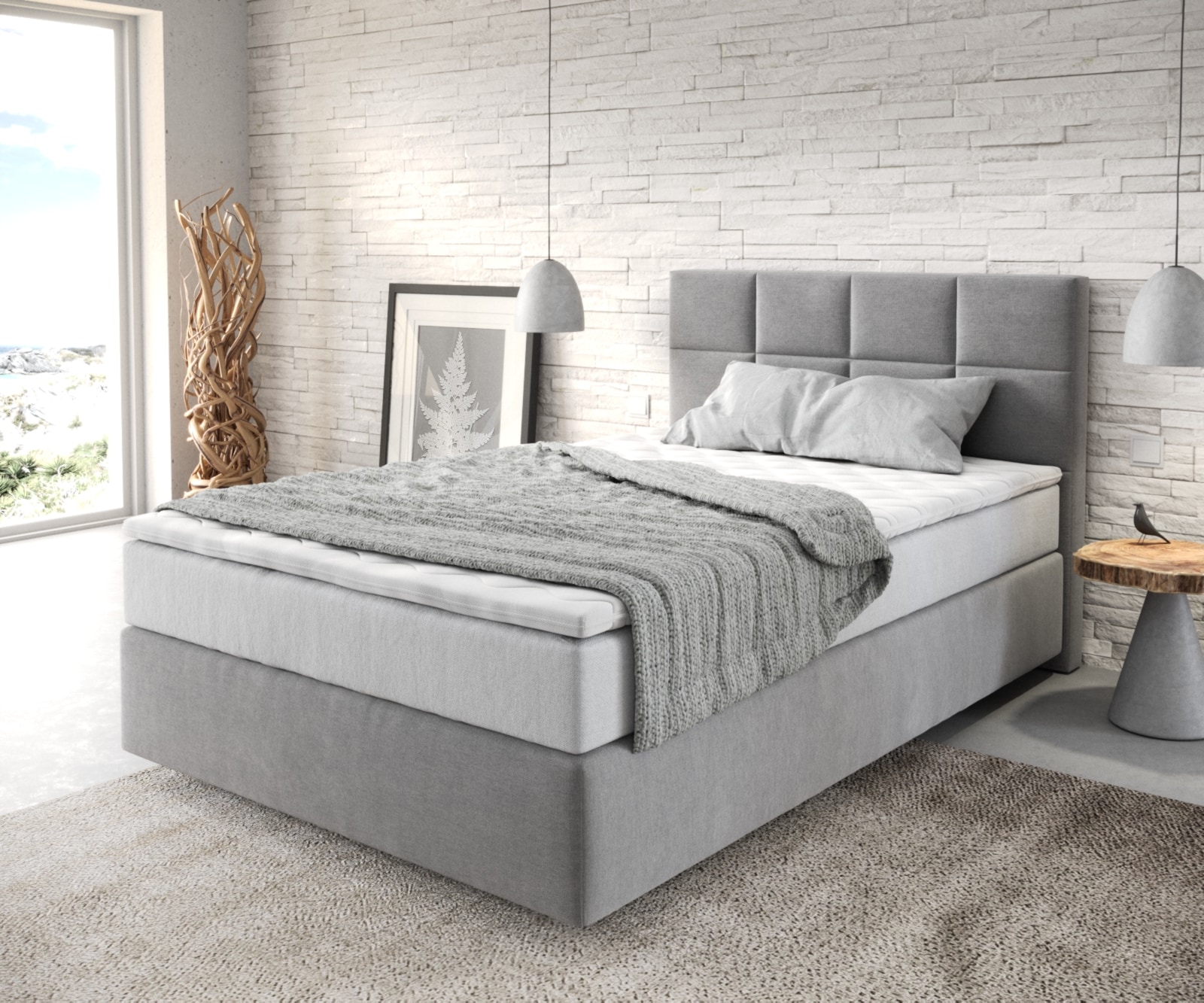 Boxspringbett Dream-Fine 120x200 cm Mikrofaser Grau mit TFK Matratze und Visco Topper Boxspringbett Dream-Fine 120x200 cm Mikrofaser Grau mit TFK Matratze und Visco Topper