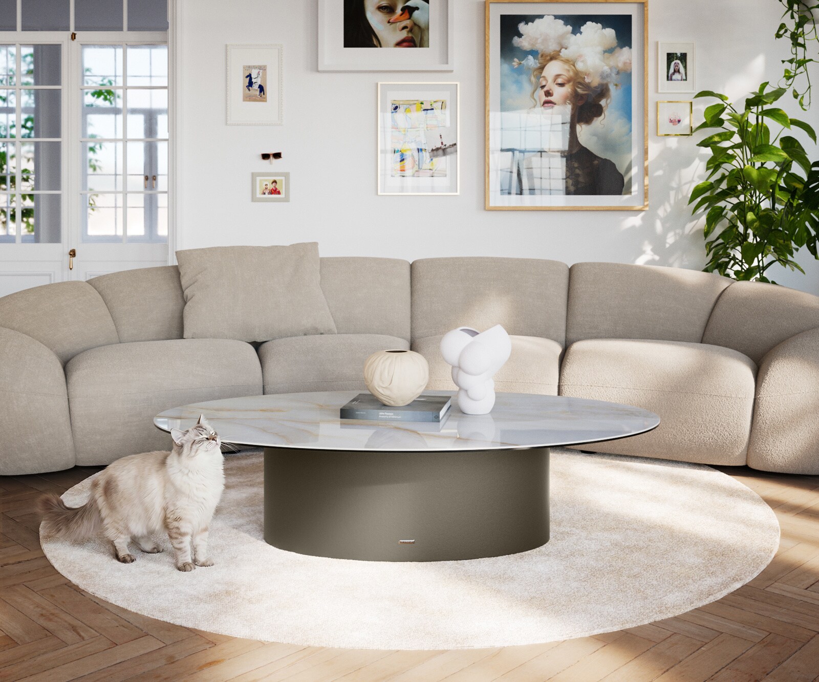 Couchtisch Edge Oval 140x80 cm Keramik Onyx Pearl Casilda Effektfinish Titan 2