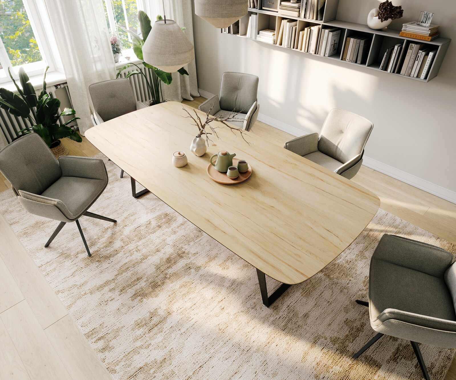 Esstisch Edge Boot 260x120 cm Keramik Laminam® Sabbia Eichefarbig Metall Schräg Schwarz 4