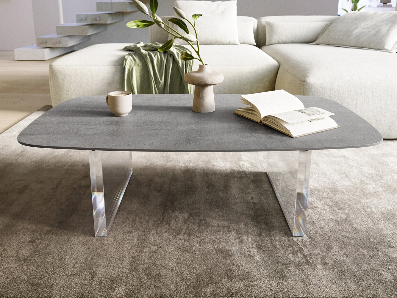 Couchtisch Edge Boot 120x70 cm Keramik Beton Grau Lumia Acryl 1