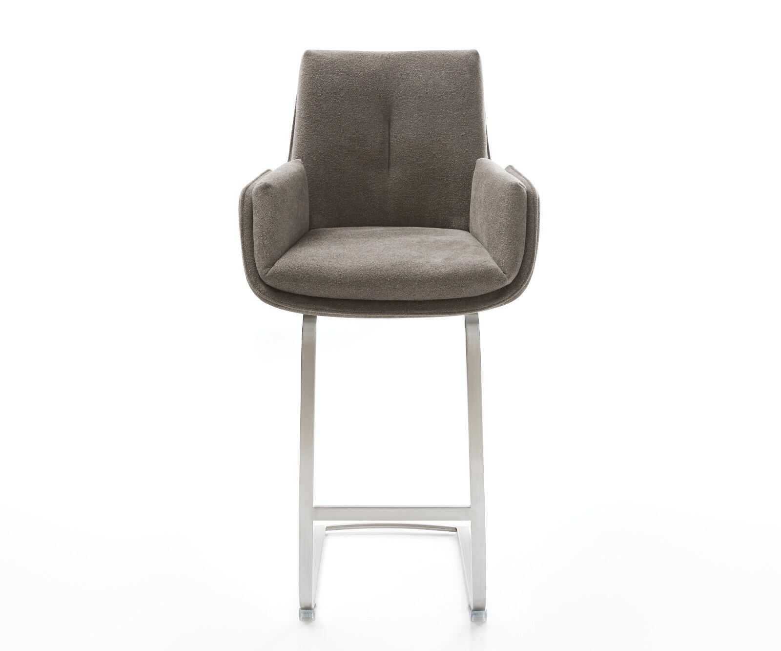 Barstuhl Clea-Flex Strukturstoff Soft Taupe Freischwinger Flach Edelstahl Silberfarben 2