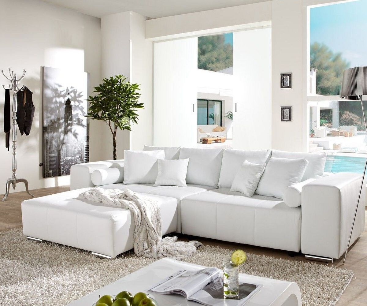 Big-Sofa Marbeya 290x110 cm Weiss mit Schlaffunktion 1