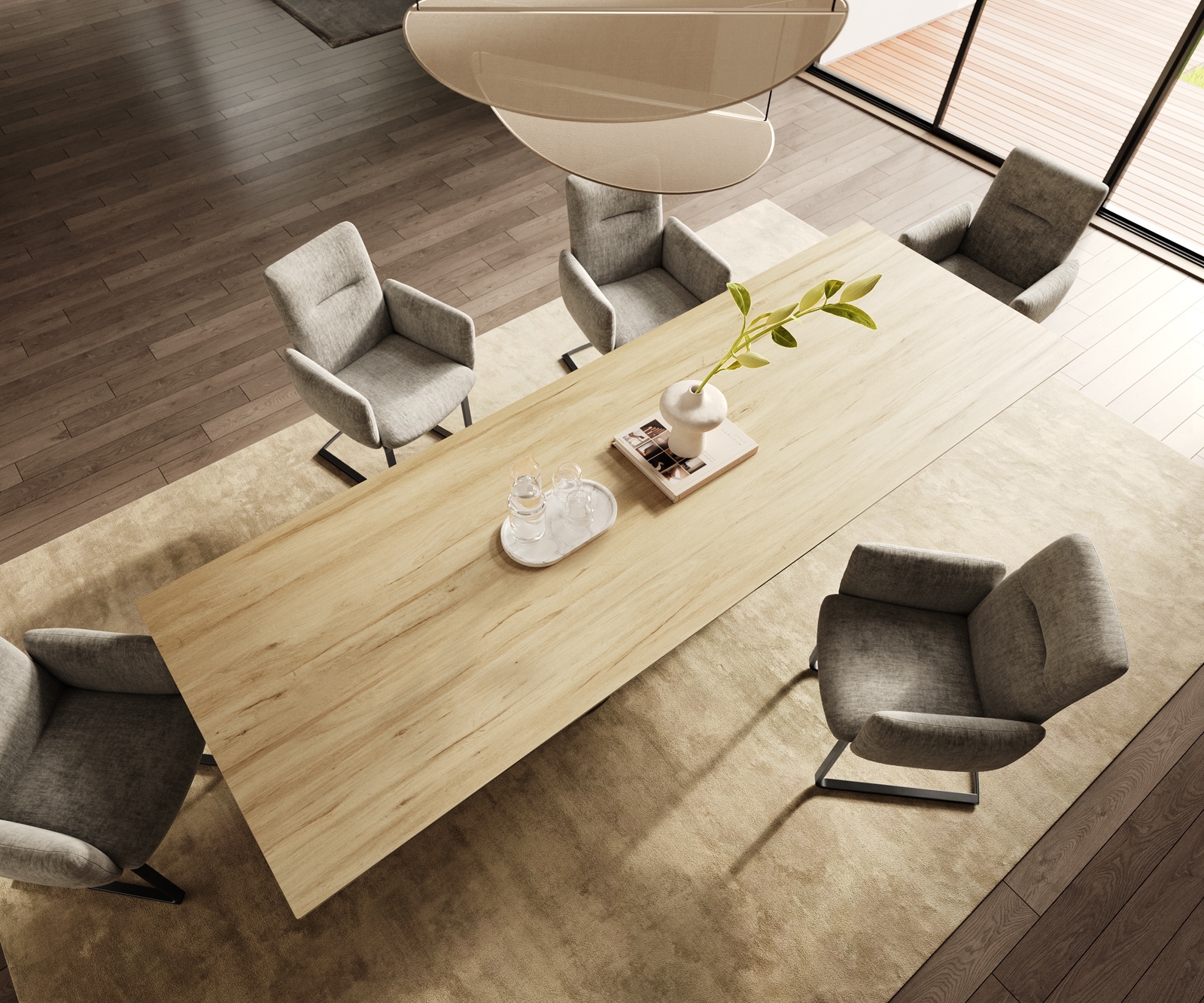 Esstisch Edge 300x100 Keramik Laminam® Sabbia Eichefarbig Pilier Edelstahl Graphit 5