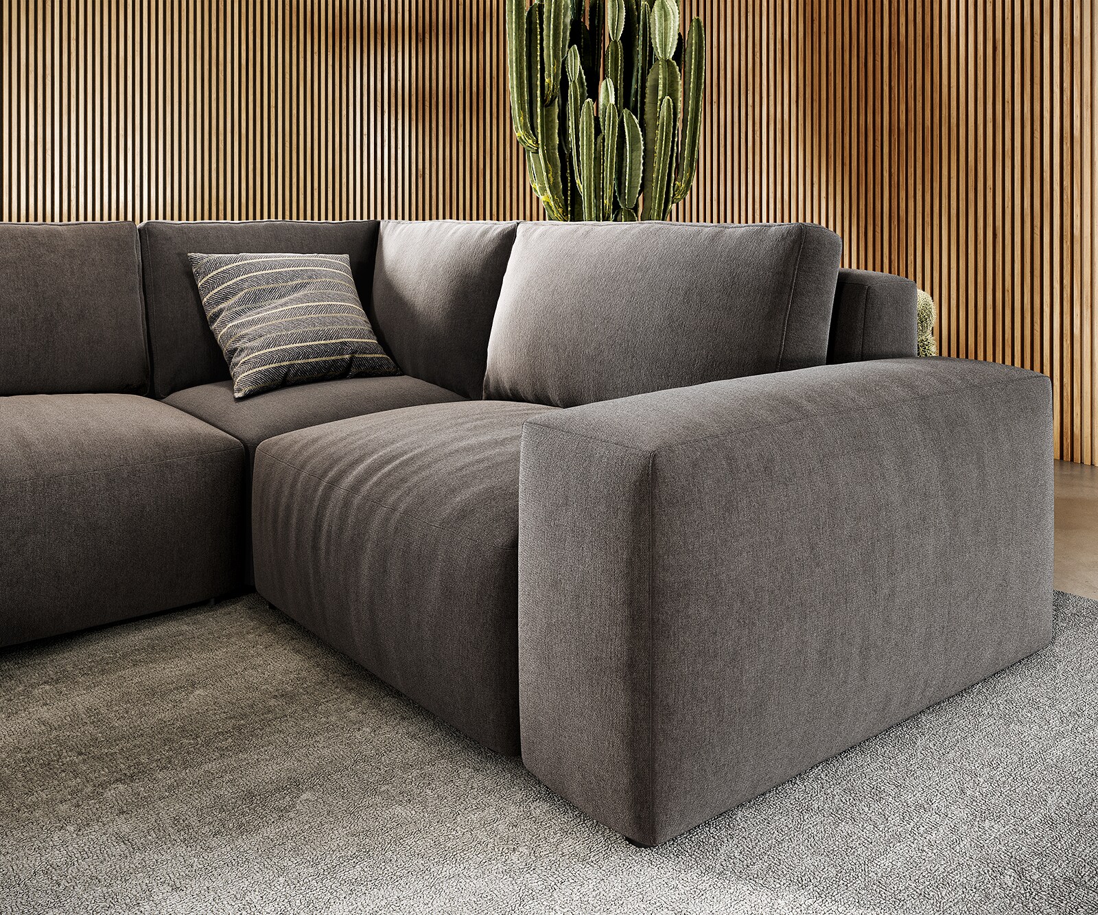 Wohnlandschaft Lanzo 300x210 cm Mikrofaser Khakibraun Recamiere variabel 4