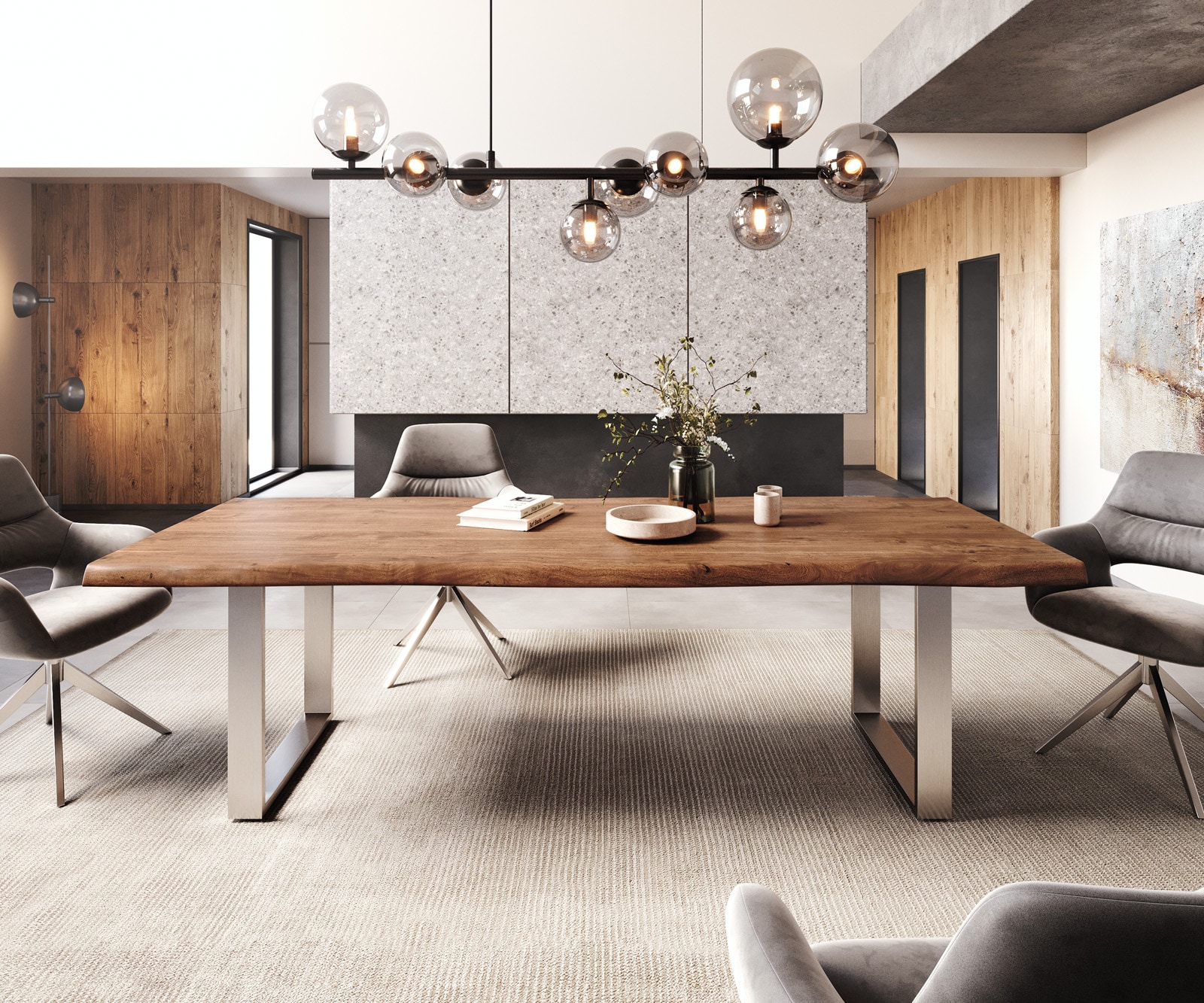 Esstisch Edge 260x100 XL Akazie Braun Edelstahl Schmal Live-Edge 1 Esstisch Edge 260x100 XL Akazie Braun Edelstahl Schmal Live-Edge 1