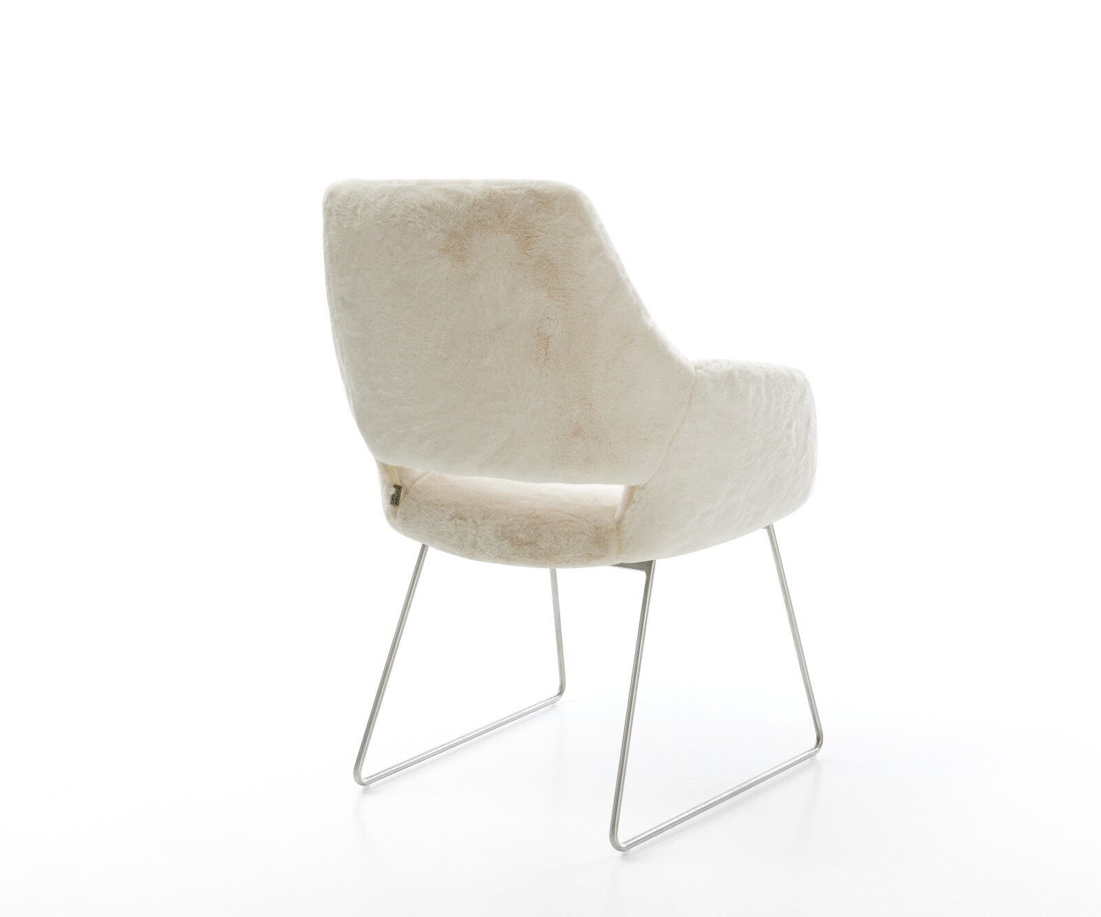 Esszimmerstuhl Yago-Flex mit Armlehnen Plüsch Creme-Weiß Kufengestell Edelstahl Taschenfederkern 5