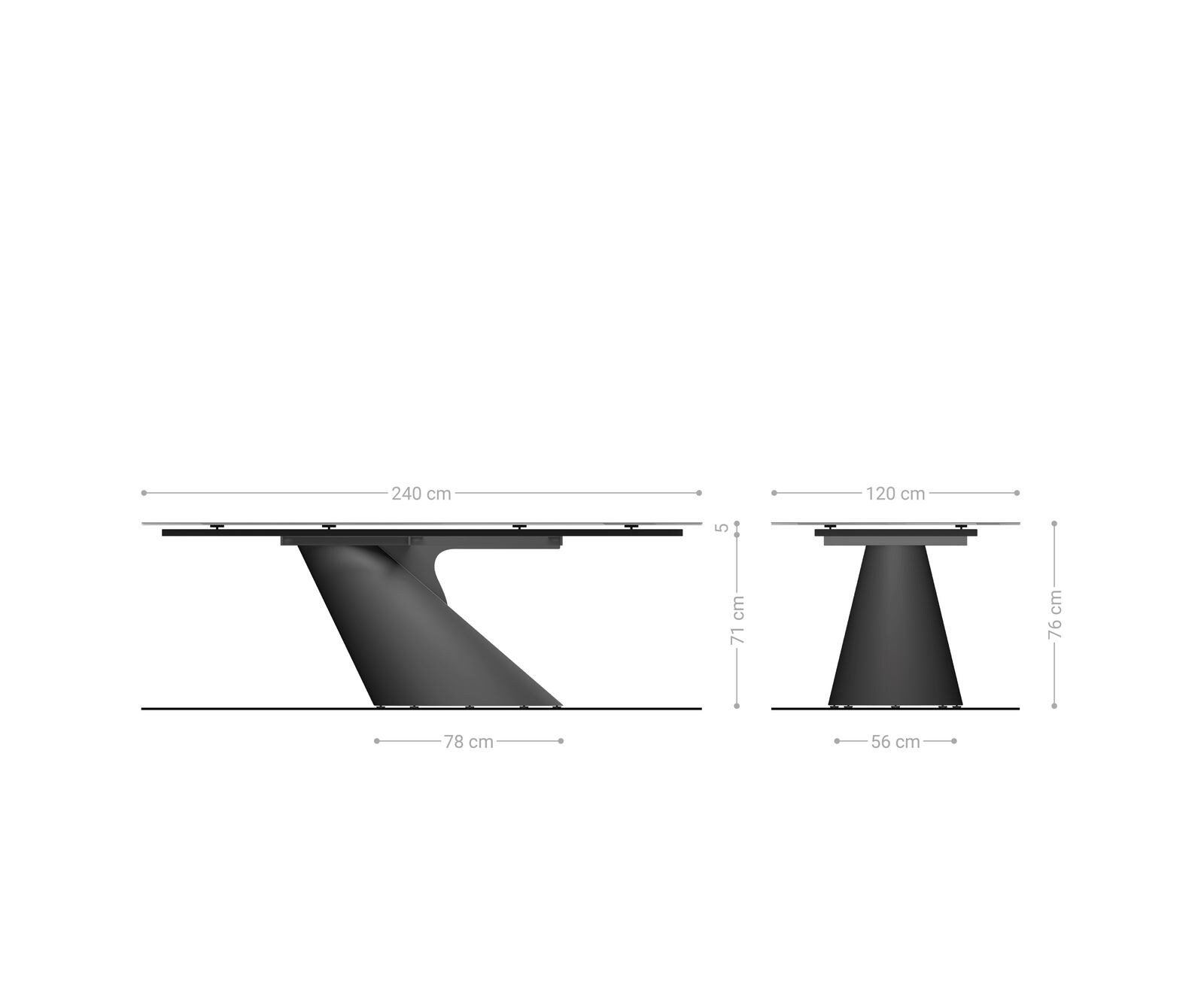 Esstisch Edge Boot 240x120 Reliefglas Rauchschwarz 3D-Design Cono Metallic Silber 6