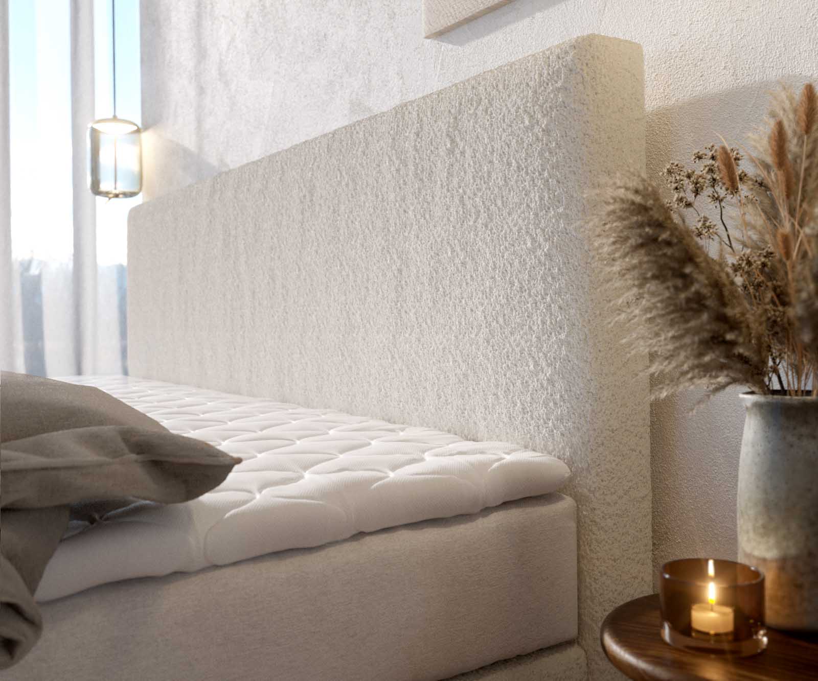 Boxspringbett Dream-Well Bouclé Creme-Weiß 200x200 cm mit Taschenfederkernmatratze und Topper Visco 4