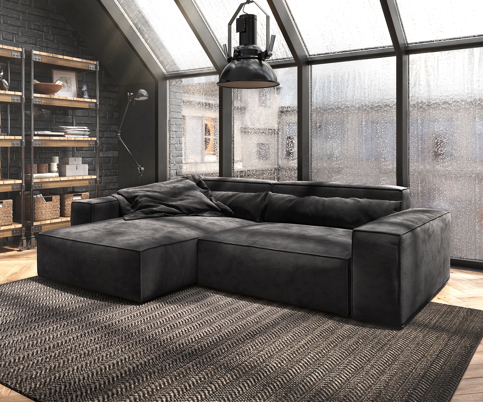 image.title Eckcouch Sirpio XL Mikrofaser Schwarz x cm Recamiere variabel Couch Wohnzimmer