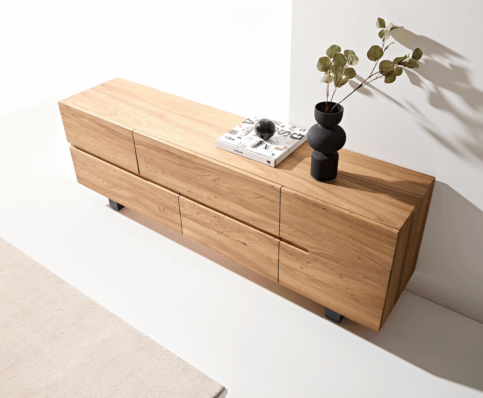 Sideboard Tiamar 180 cm Ulme Natur 1 Tür 4 Schubfächer Fuß Vierkant Metall Schwarz 3