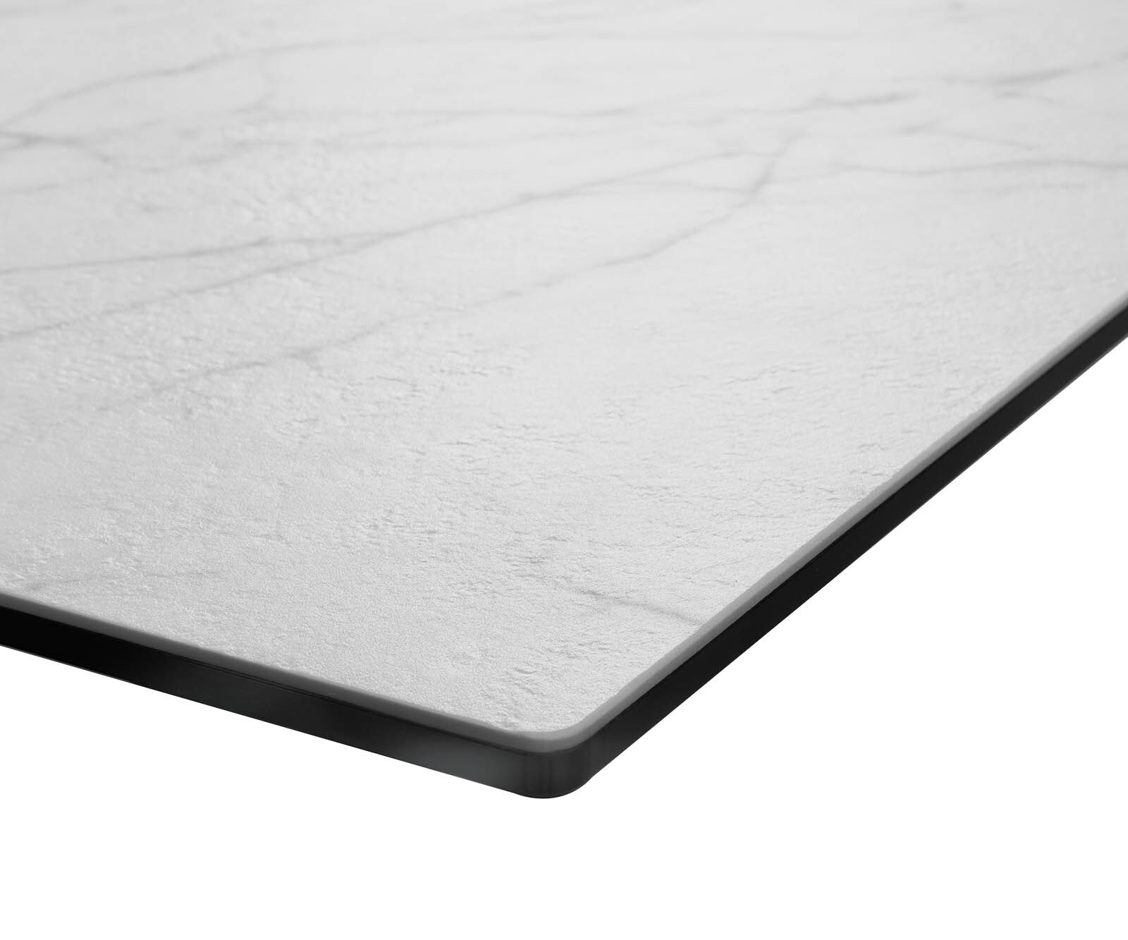 Esstisch Edge 300x100 Keramik Laminam® Statuarietto Weiß Edelstahl Schräg 5