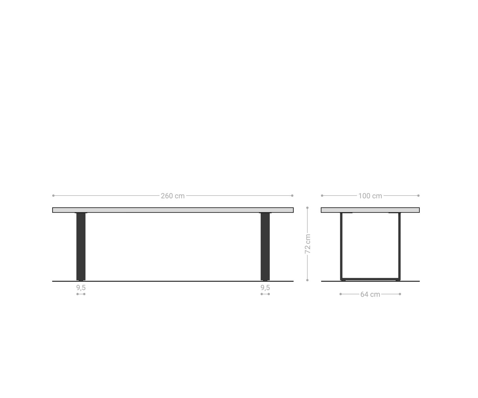 Esstisch Edge 260x100x2,5-3 Eiche Natur Edelstahl schmal Live-Edge 6