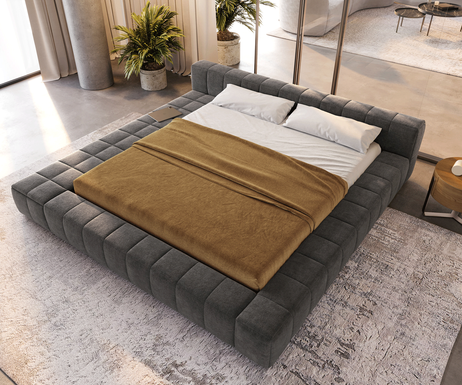 Polsterbettgestell Espazio 180x200 cm Bouclé Soft Schlamm mit Stauraum 4