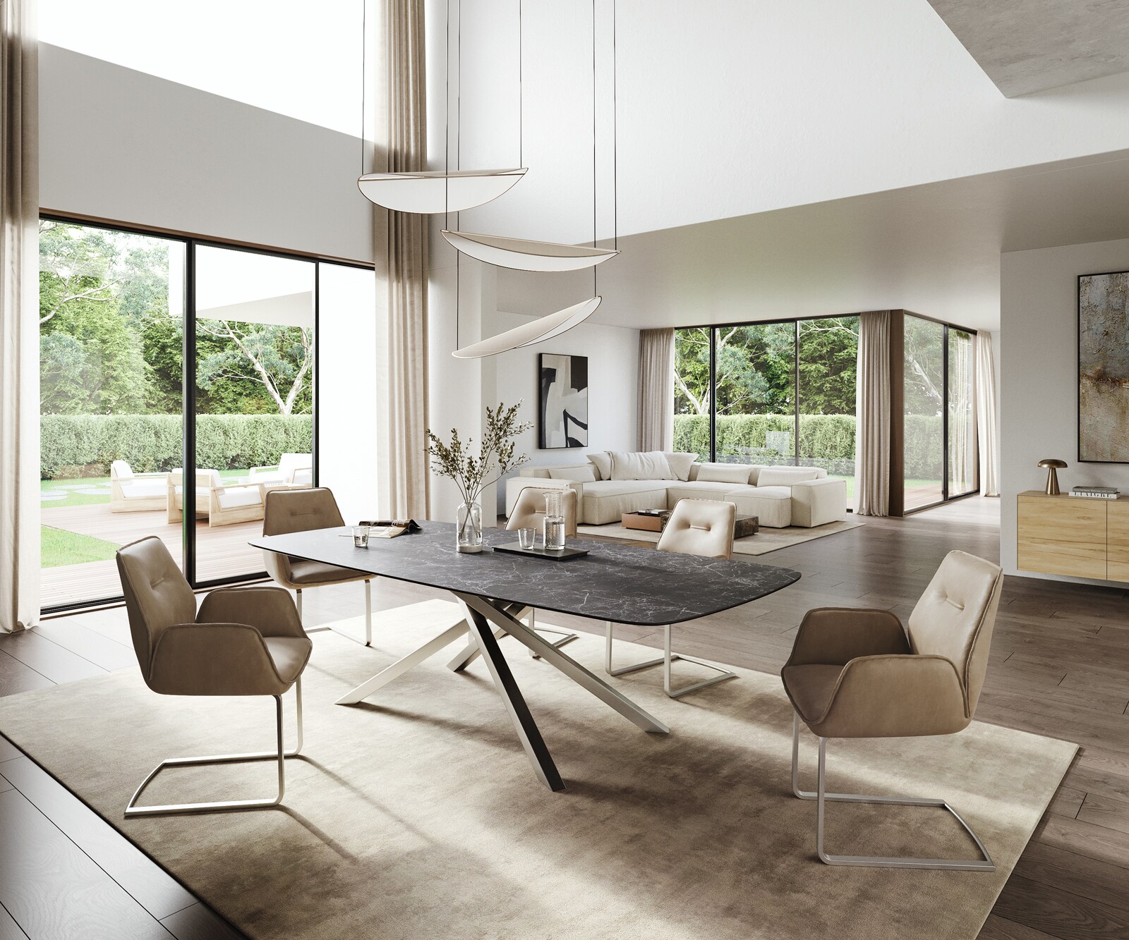 Esstisch Edge Boot 260x120 cm Keramik Laminam® Nero Greco Anthrazit Kreuzgestell Rechteck Edelstahl 6