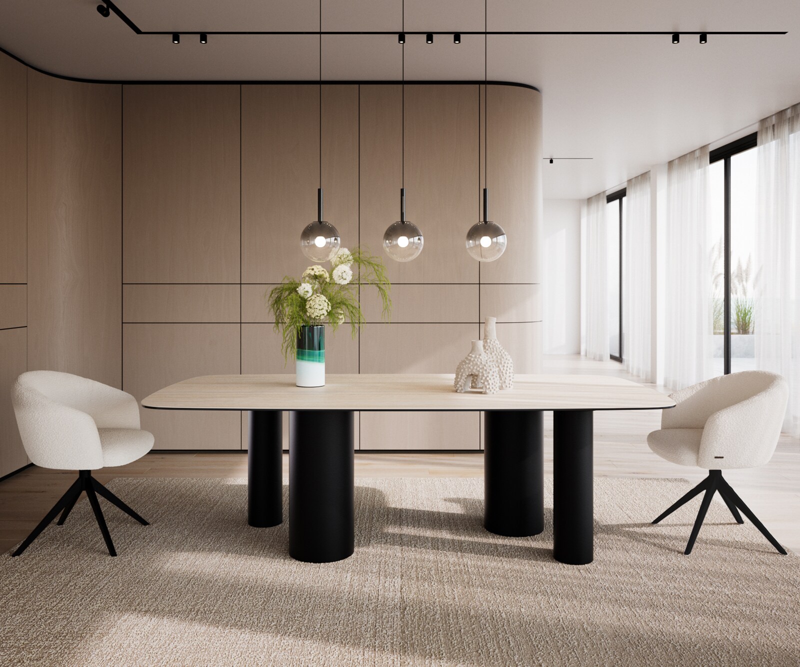 Esstisch Edge Boot 240x120 cm Keramik Travertin Natur Pilier Metall Schwarz 2