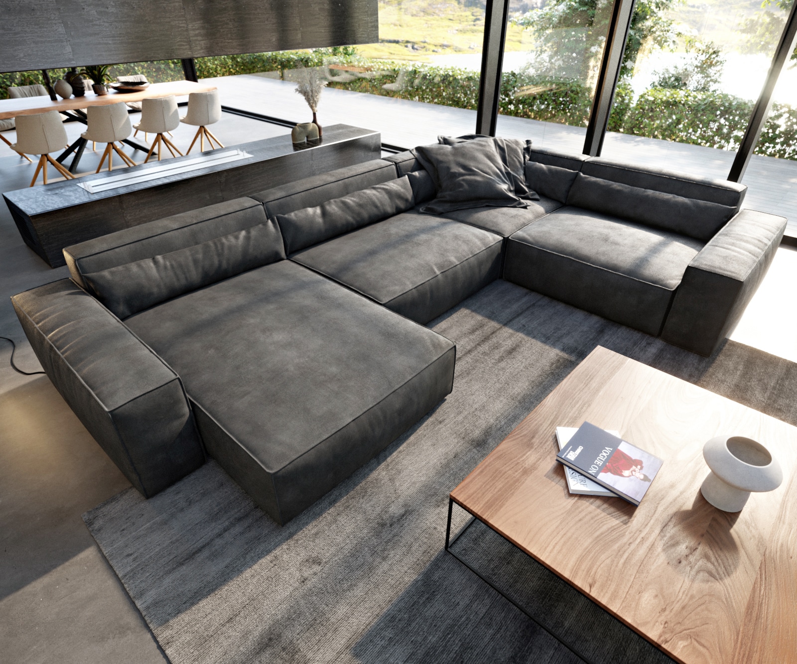 Wohnlandschaft Sirpio XL 360x260 cm Lederimitat Vintage Anthrazit Recamiere variabel Wohnlandschaft Sirpio XL 360x260 cm Lederimitat Vintage Anthrazit Recamiere variabel