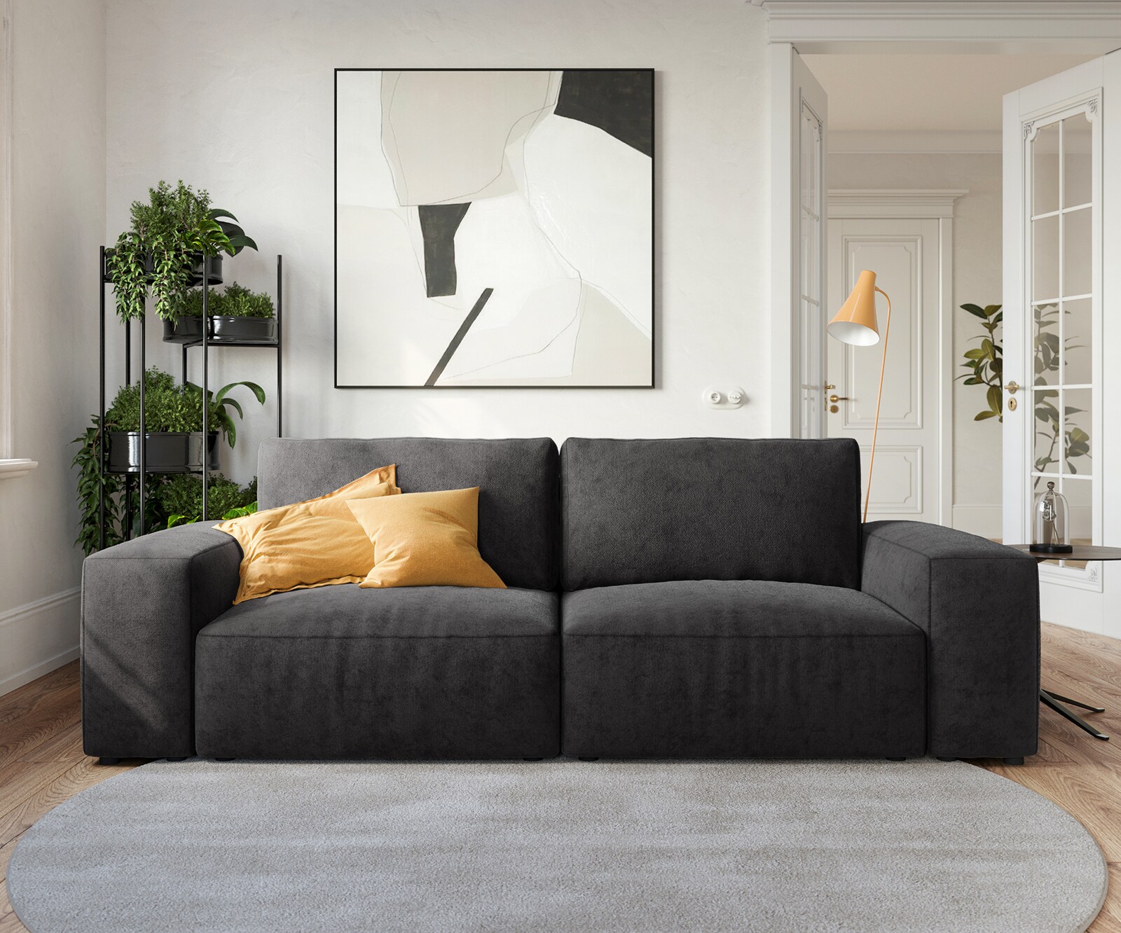 Big-Sofa Lanzo 230x95 cm Mikrofaser Schwarz 2