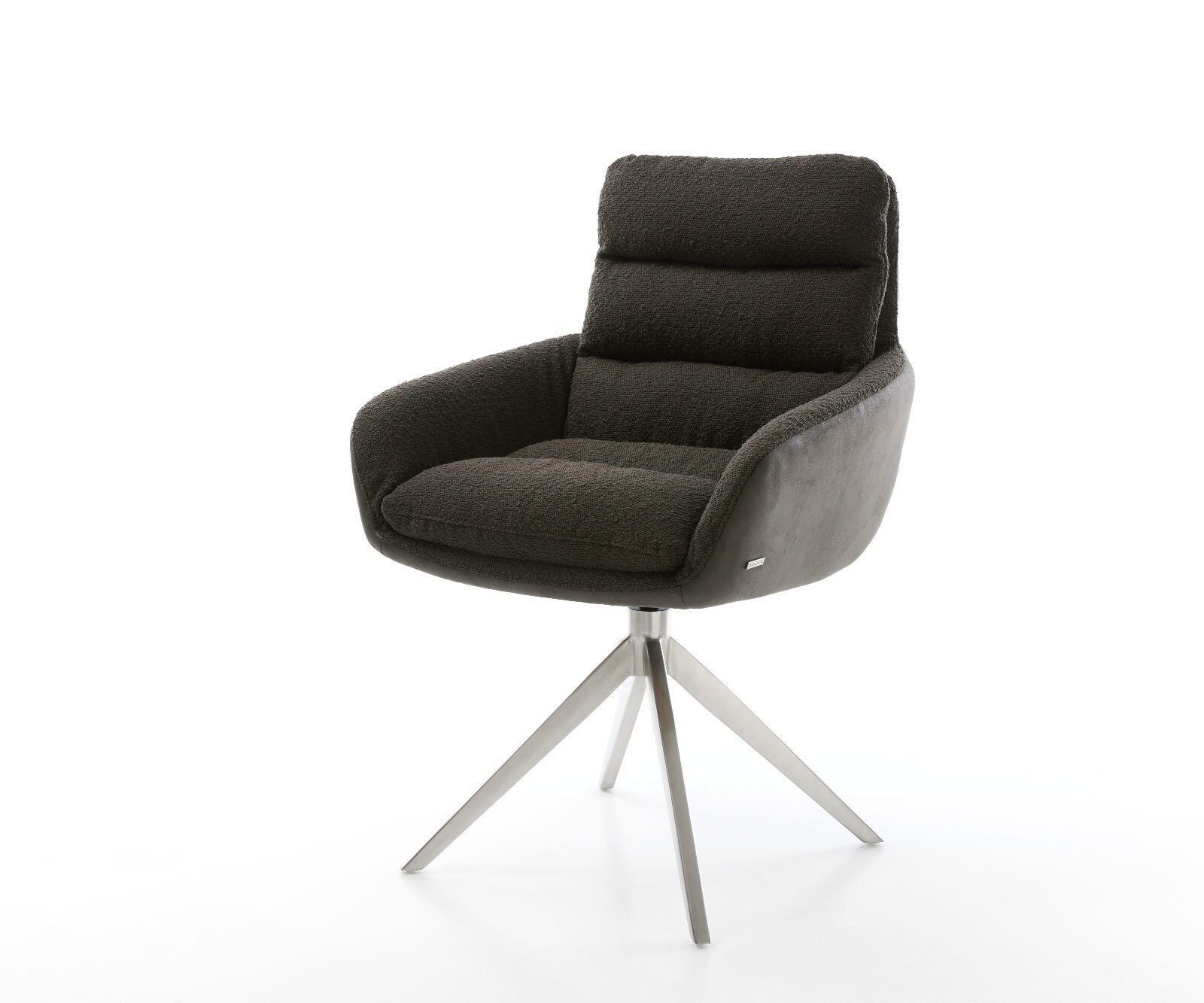 Drehstuhl Abelia-Flex mit Armlehnen Materialmix Schwarz Kreuzgestell breit Edelstahl 360° drehbar Wippfunktion