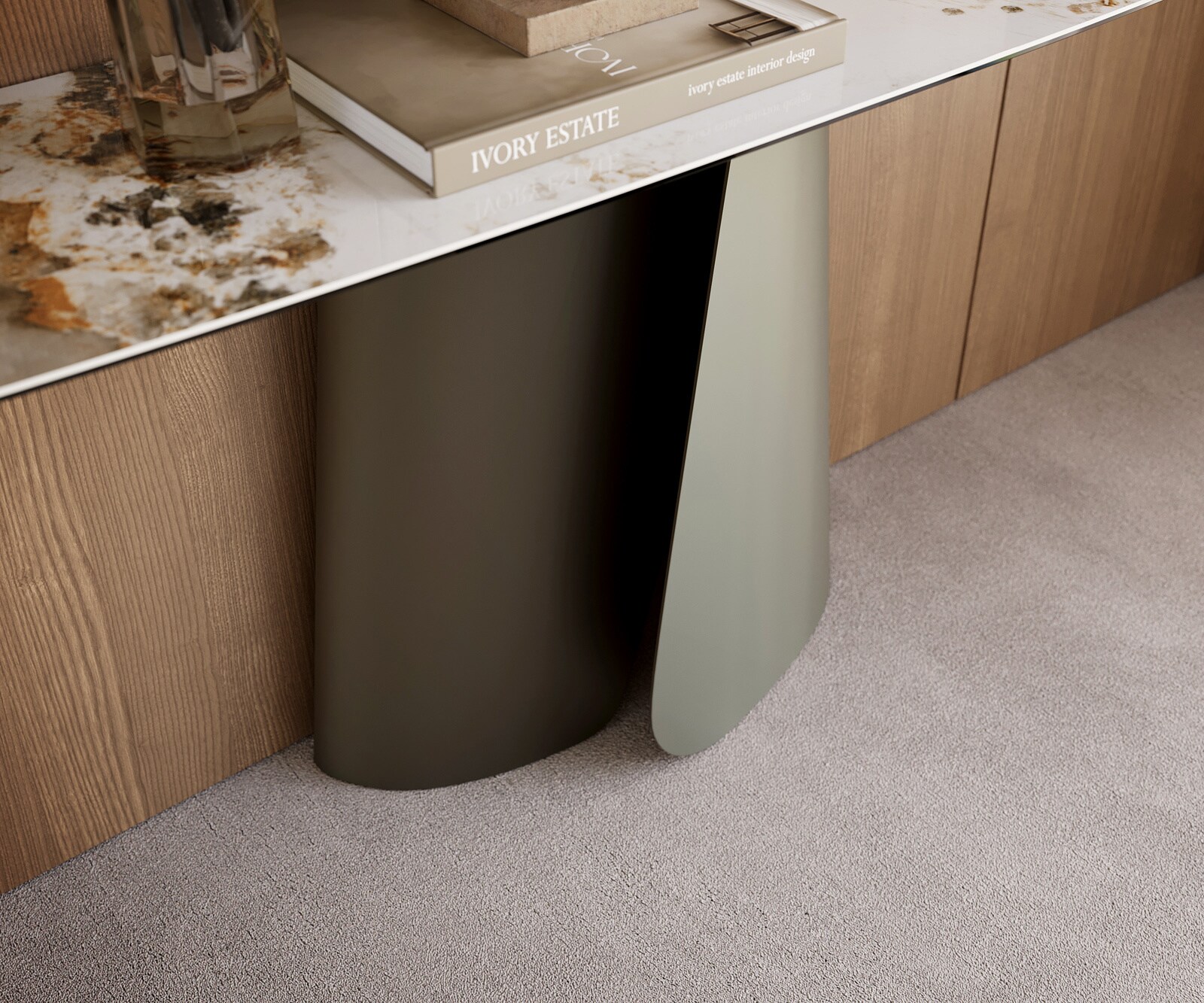 Konsolentisch Edge Boot 180x40 cm Keramik Minas Melange Weiß-Beige Livos Metall Effektfinish Titan 5