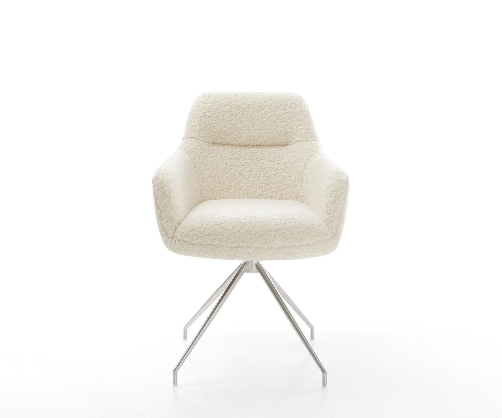Esszimmerstuhl Pejo-Flex Teddystoff Beige Kreuzgestell konisch Edelstahl Taschenfederkern 1