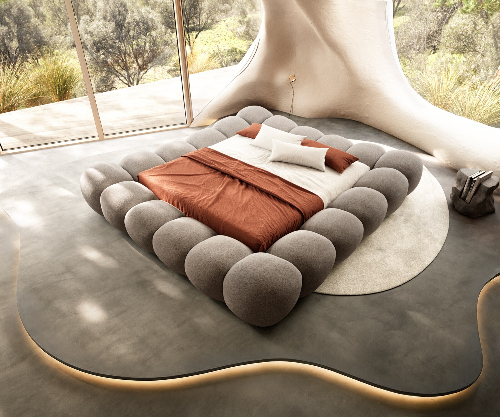 Polsterbettgestell Perlla 180x200 cm Strukturstoff Soft Taupe 1