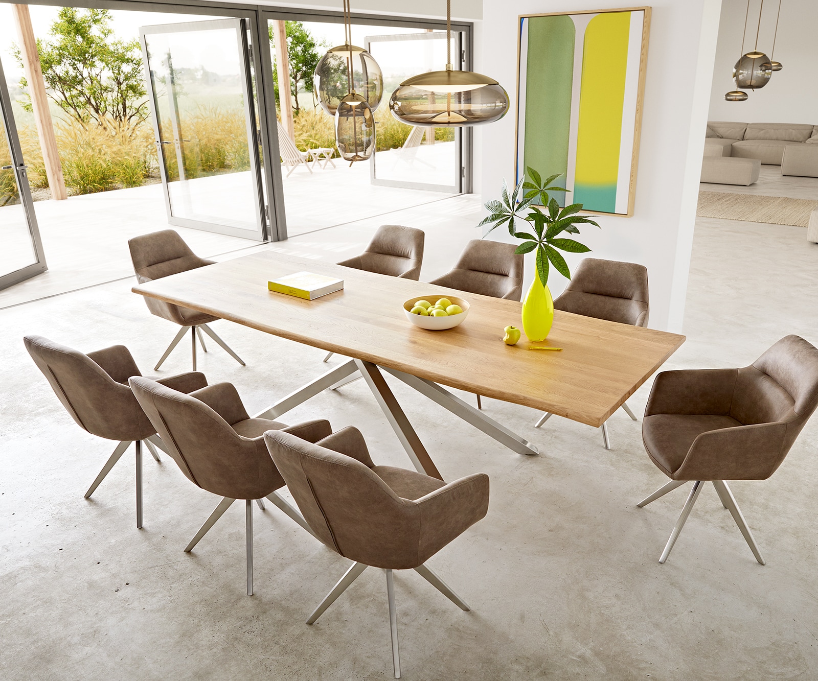 Esstisch Edge 260x100x2,5-3 Eiche Natur Kreuzgestell Rechteck Edelstahl Live-Edge 6 Esstisch Edge 260x100x2,5-3 Eiche Natur Kreuzgestell Rechteck Edelstahl Live-Edge 6