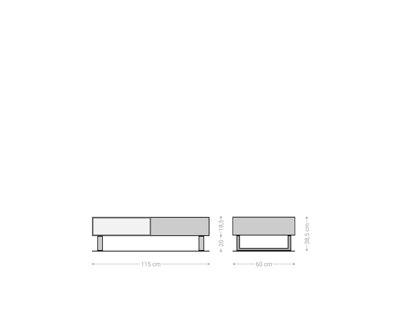 Couchtisch New Live-Edge 115x60 cm Akazie Natur 2 Schubladen 1 Fach Kufe Metall Schwarz 5
