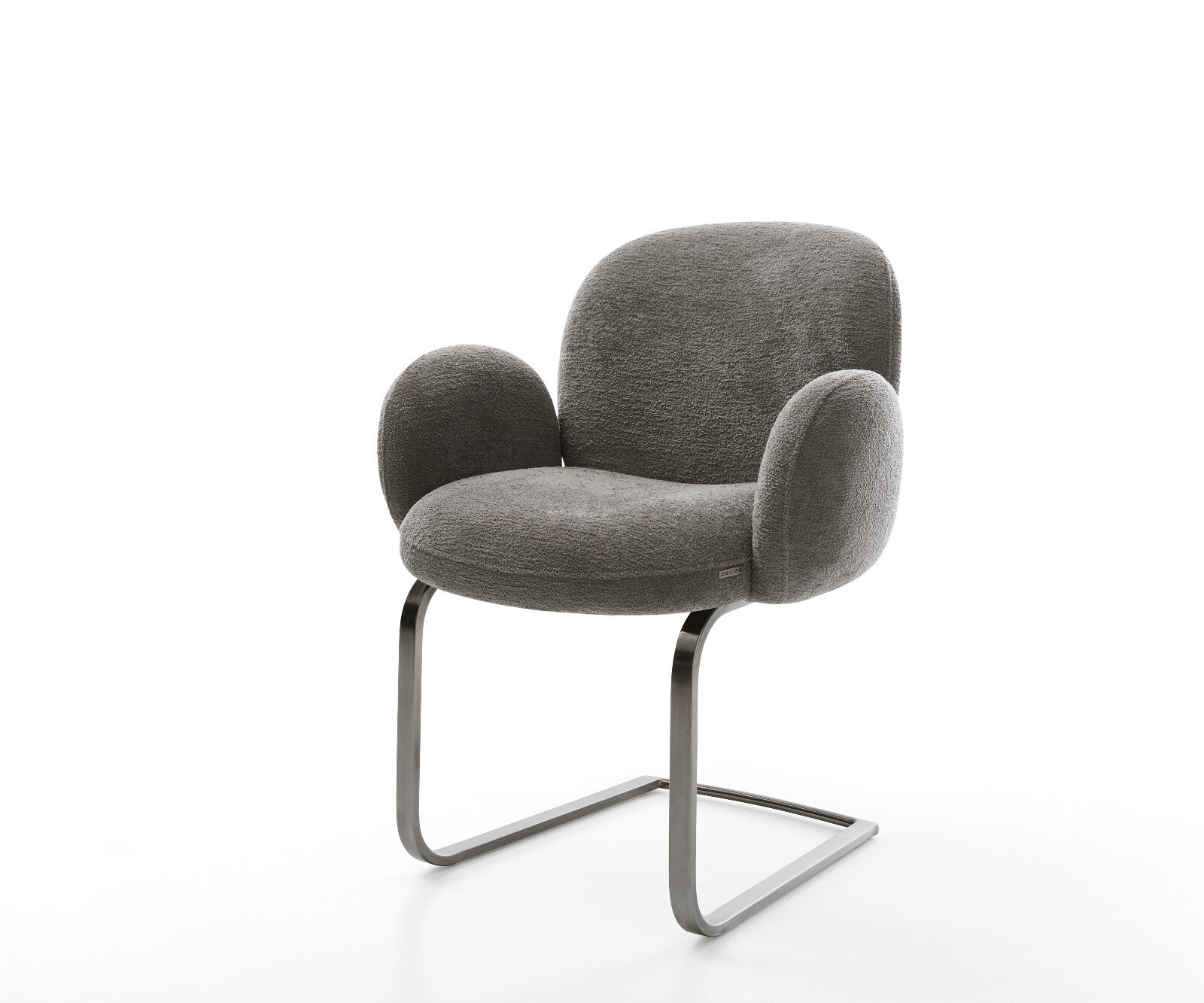 Freischwinger Nube-Flex mit Armlehnen Bouclé Soft Schlamm Freischwinger flach Graphit Taschenfederkern