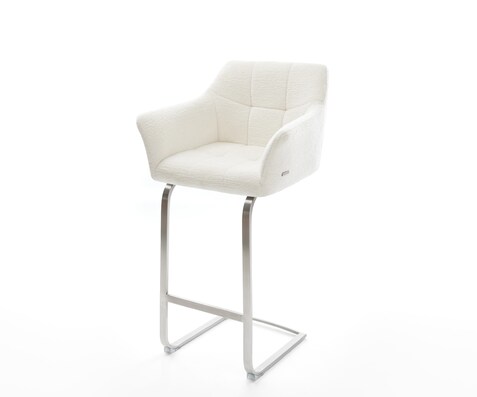 Barstuhl Yulo-Flex Bouclé Soft Beige Freischwinger Flach Edelstahl Silberfarben