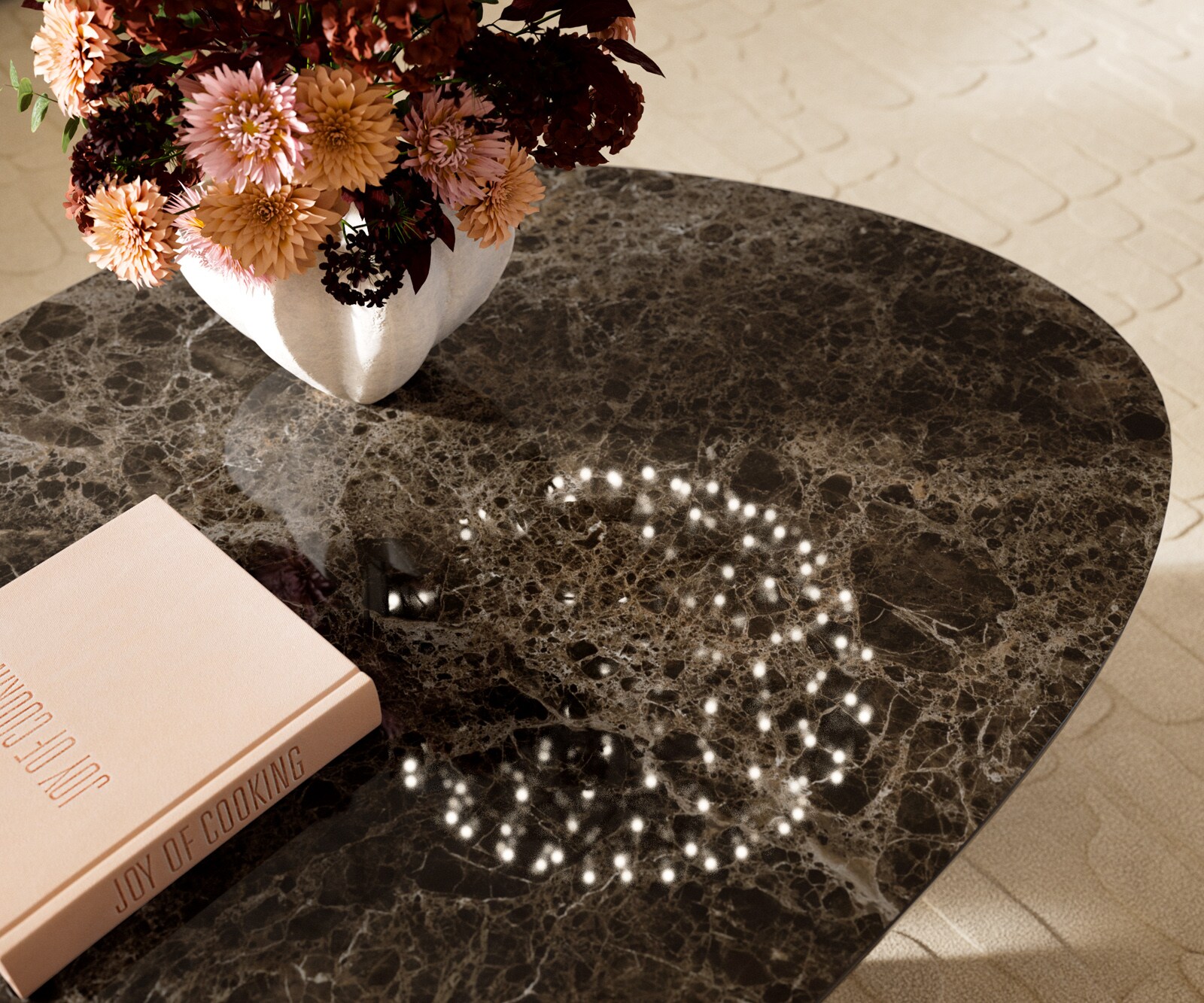 Couchtisch Edge Oval 140x75 cm Keramik Laminam® Emperador Extra Lucidato Dunkelbraun Parabi Metallic Silber 7