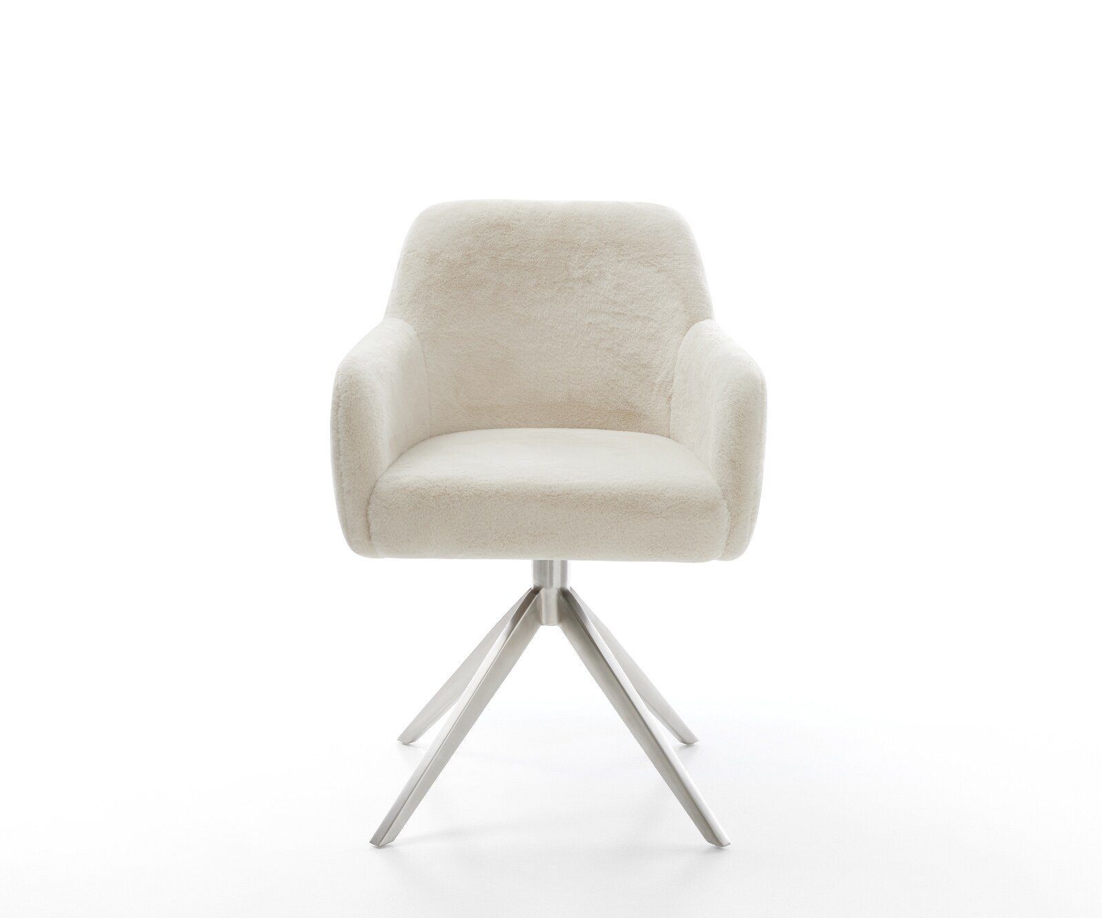 Drehstuhl Greg-Flex Plüsch Creme-Weiß Kreuzgestell breit Edelstahl 360° drehbar Wippfunktion Taschenfederkern 2