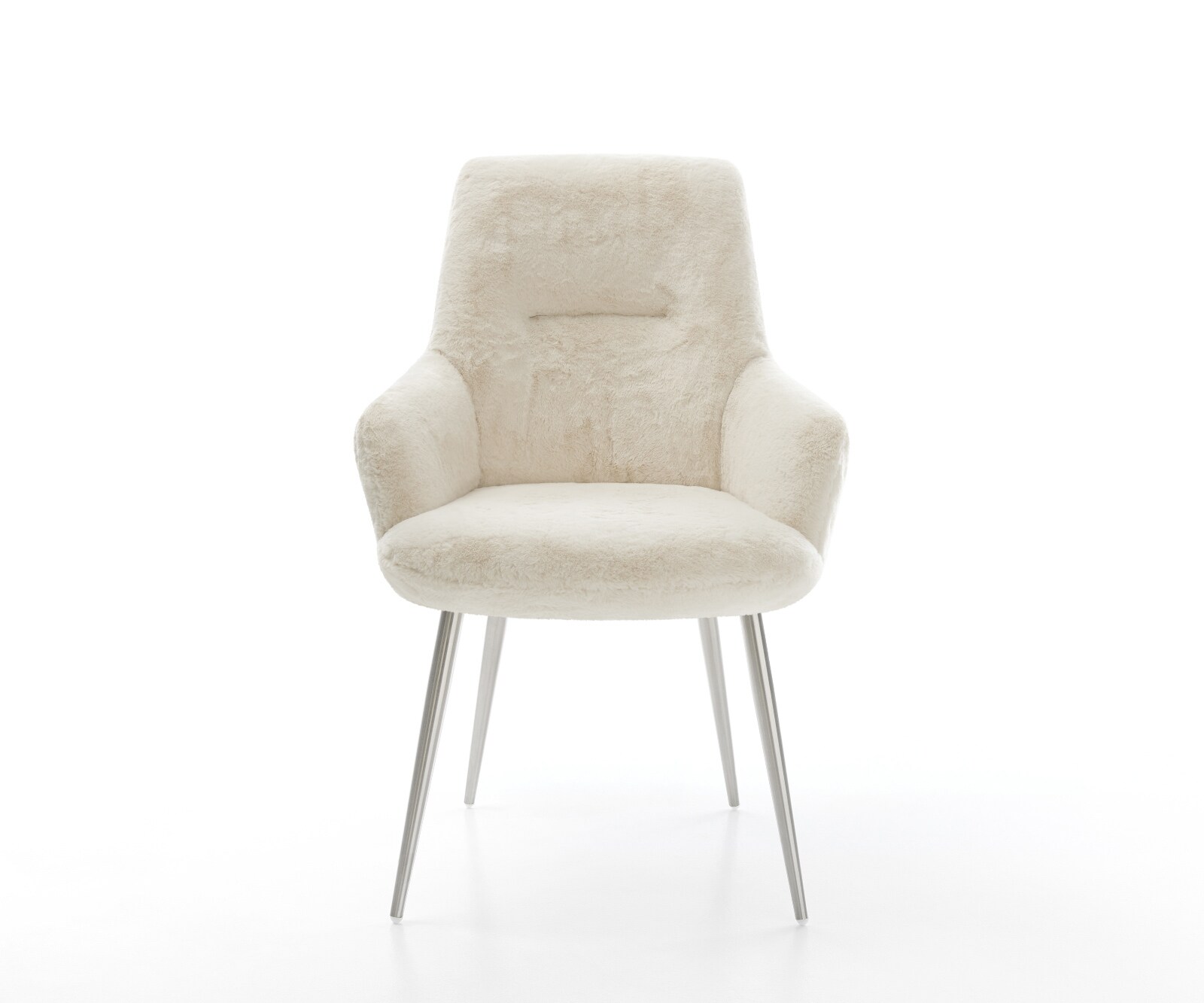 Esszimmerstuhl Zelia-Flex mit Armlehnen Plüsch Creme-Weiß 4-Fuß konisch Edelstahl Taschenfederkern 1