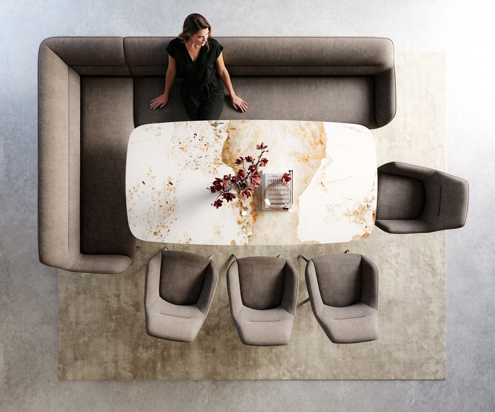 Esszimmerbank Taya-Flex 285x190 cm Strukturstoff Soft Taupe Kreuzgestell kantig Graphit Taschenfederkern Links 5